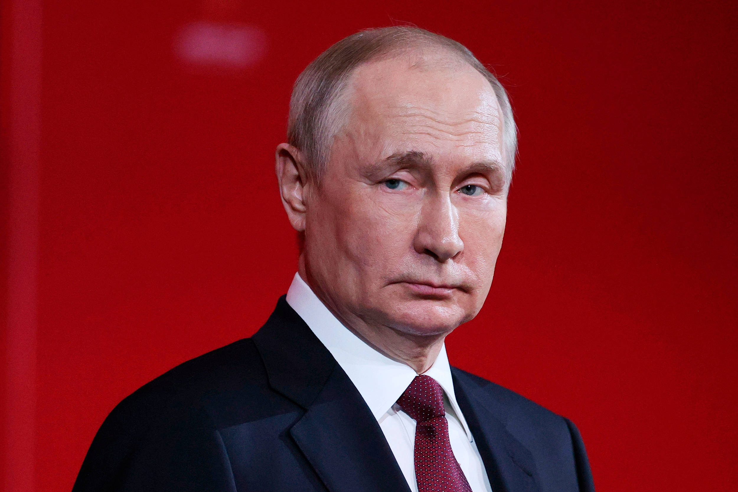Vladimir Putin, dark suit, red tie, Full HD Desktop Wallpaper