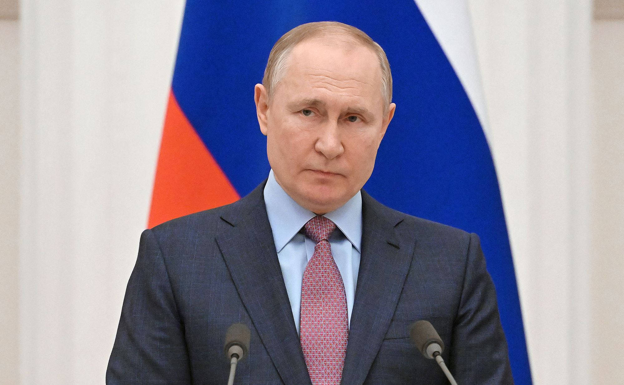 Vladimir Putin, red and blue flag, dark suit, Full HD Desktop Wallpaper