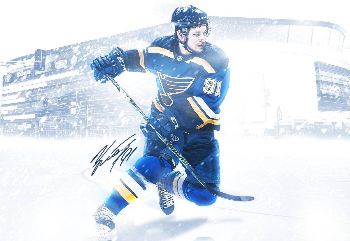 Vladimir Tarasenko, blue and gold uniform, hockey stick, SD Desktop Wallpaper