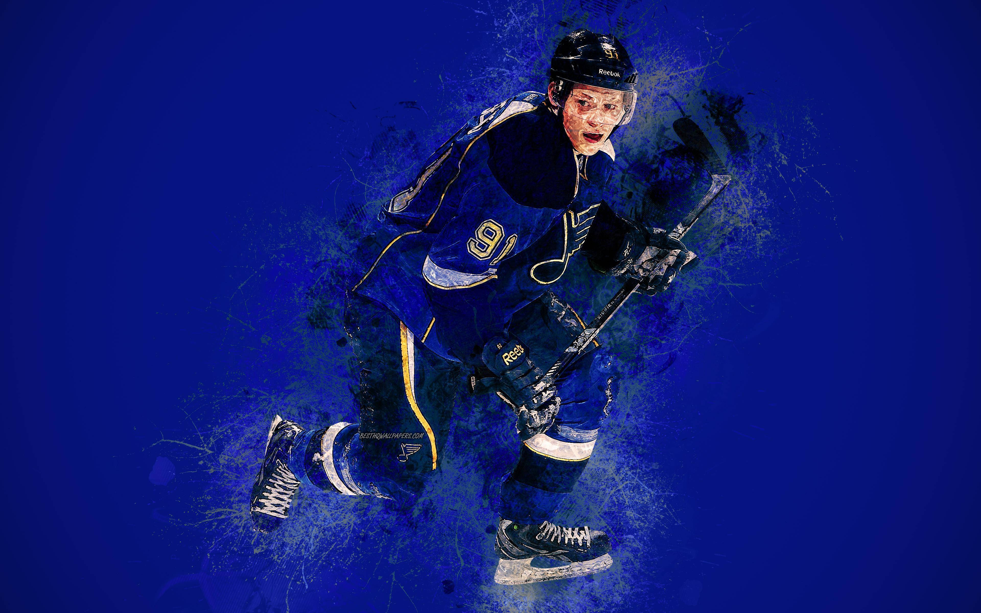 Vladimir Tarasenko, hockey stick, blue uniform, 4K Desktop Wallpaper