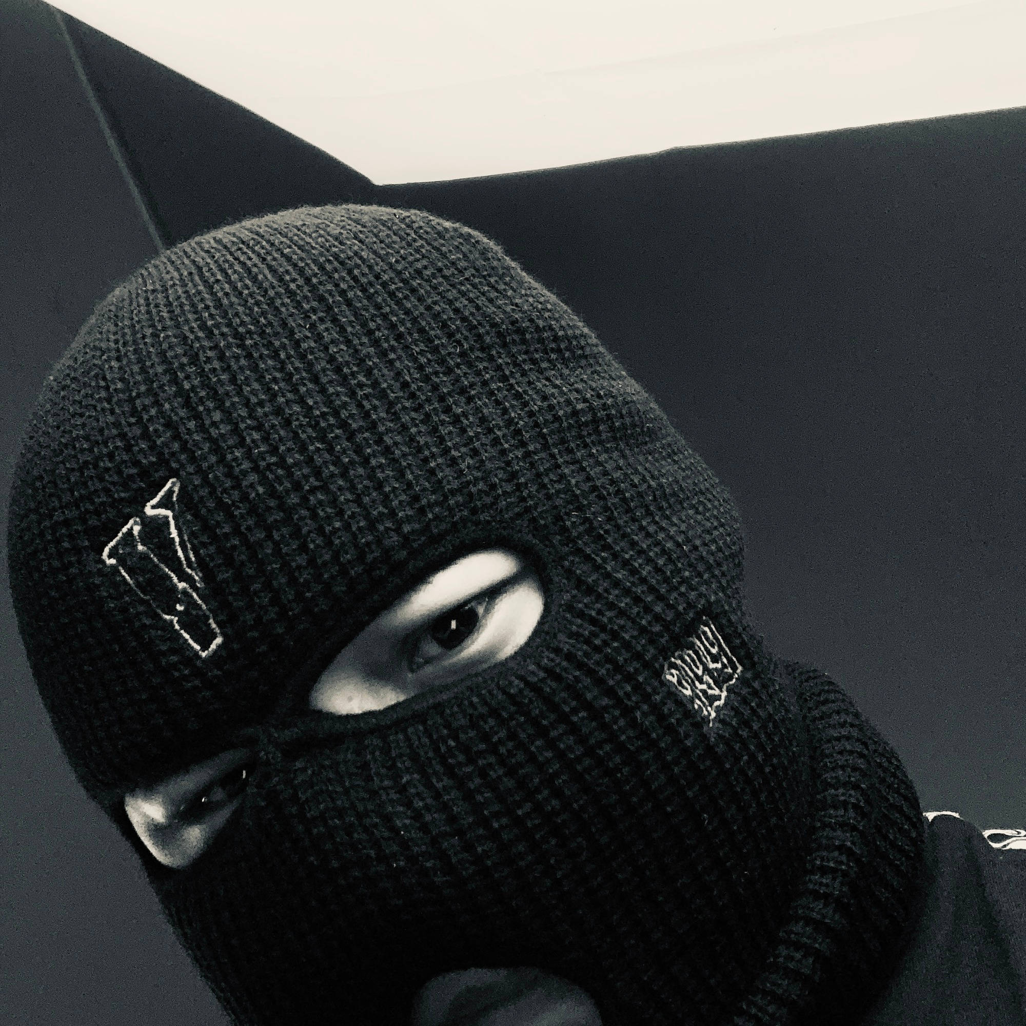 Vlone, black knit balaclava, white embroidered logos, Full HD Desktop Wallpaper