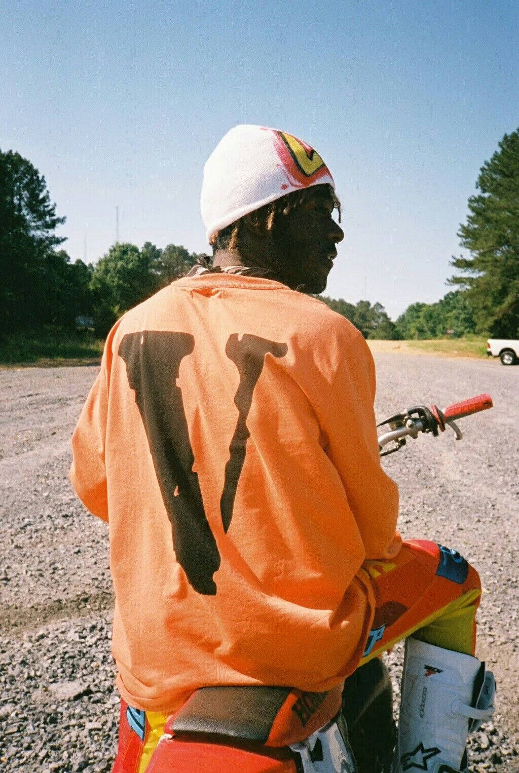 Vlone, orange shirt, motocross gear, HD Phone Wallpaper