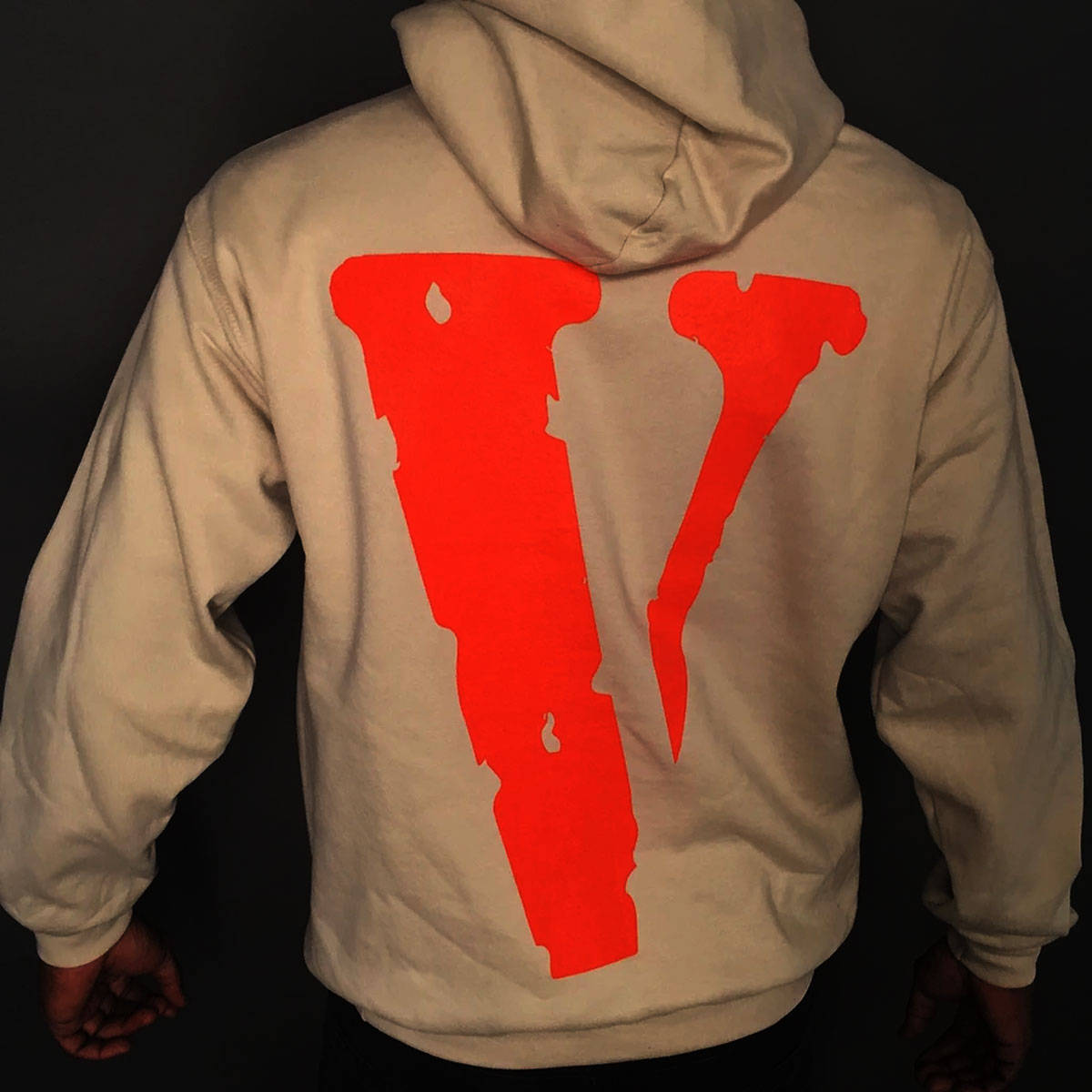 Vlone, red stylized V logo, beige hoodie, SD Desktop Wallpaper
