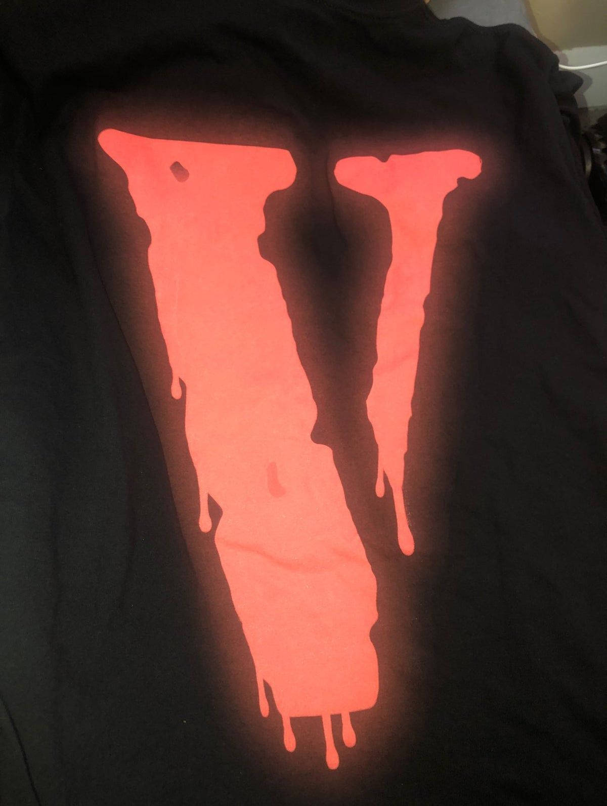 Vlone, glowing orange dripping 'V' logo, black t-shirt, HD Phone Wallpaper