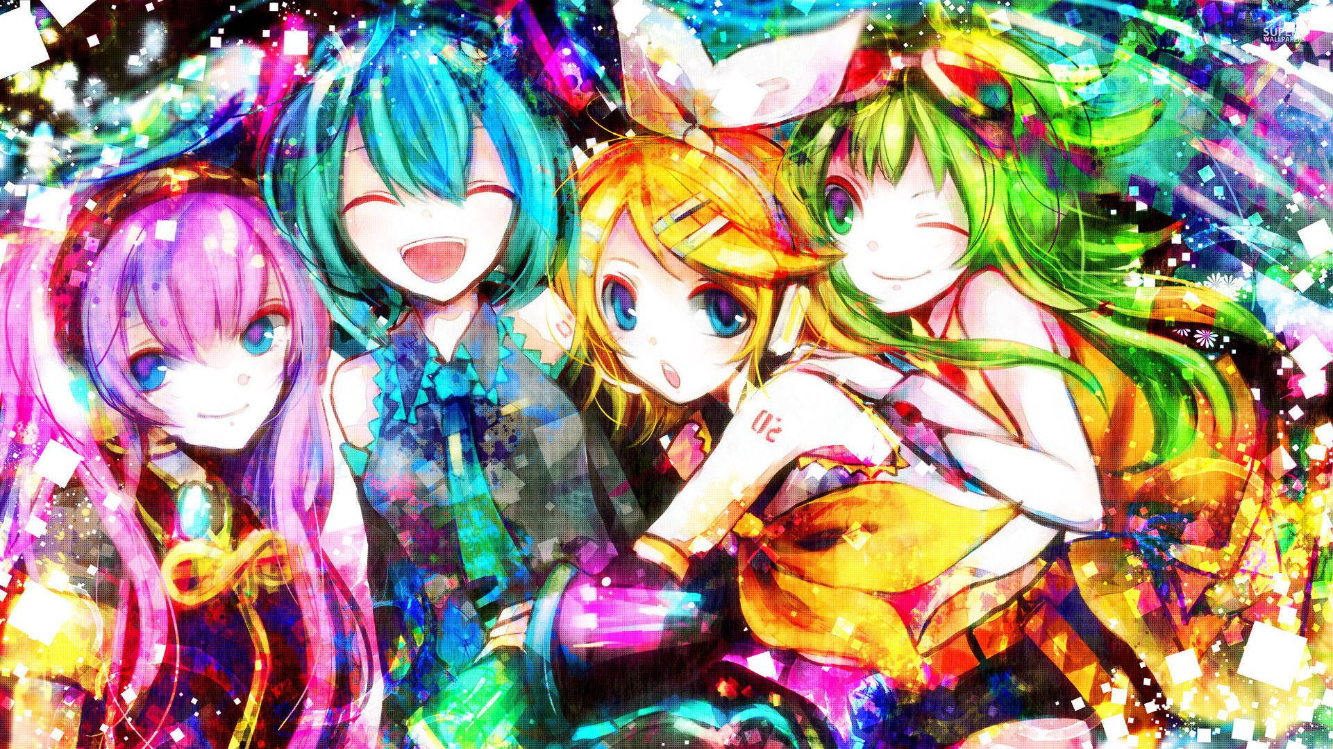 Vocaloid, anime girls, colorful hair, Full HD Desktop Wallpaper