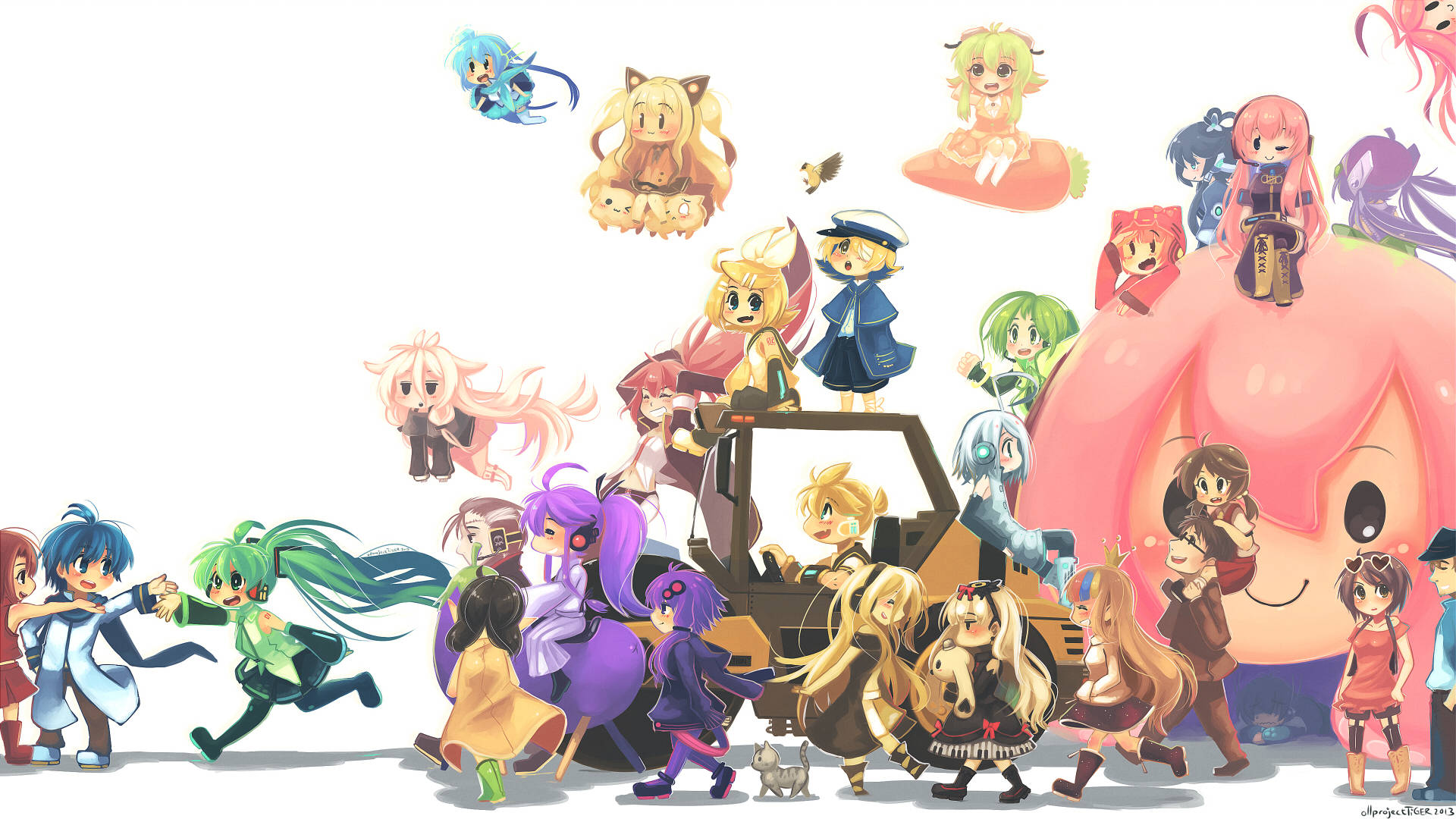 Vocaloid, chibi characters, anime-style, Full HD Desktop Wallpaper