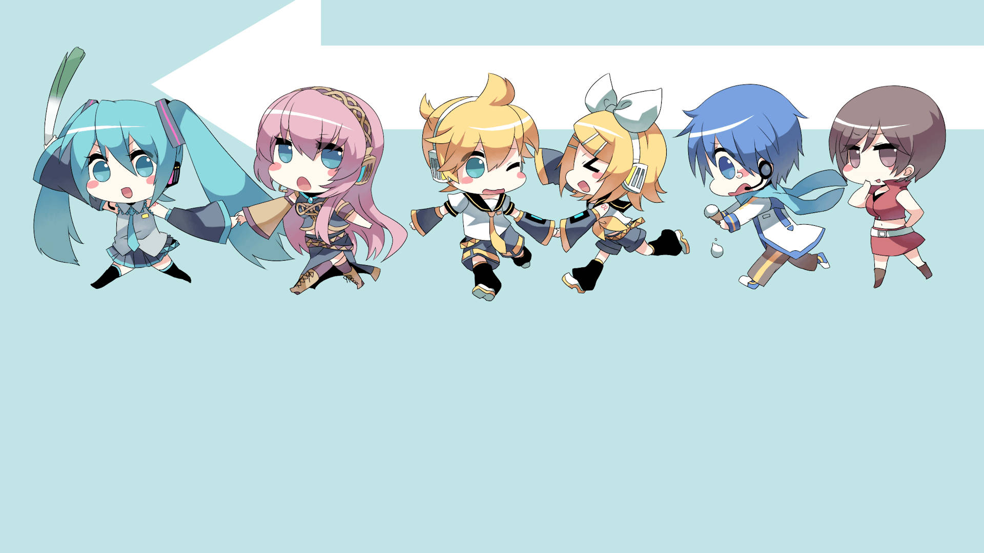 Vocaloid, chibi anime girls, colorful outfits, Full HD Desktop Wallpaper