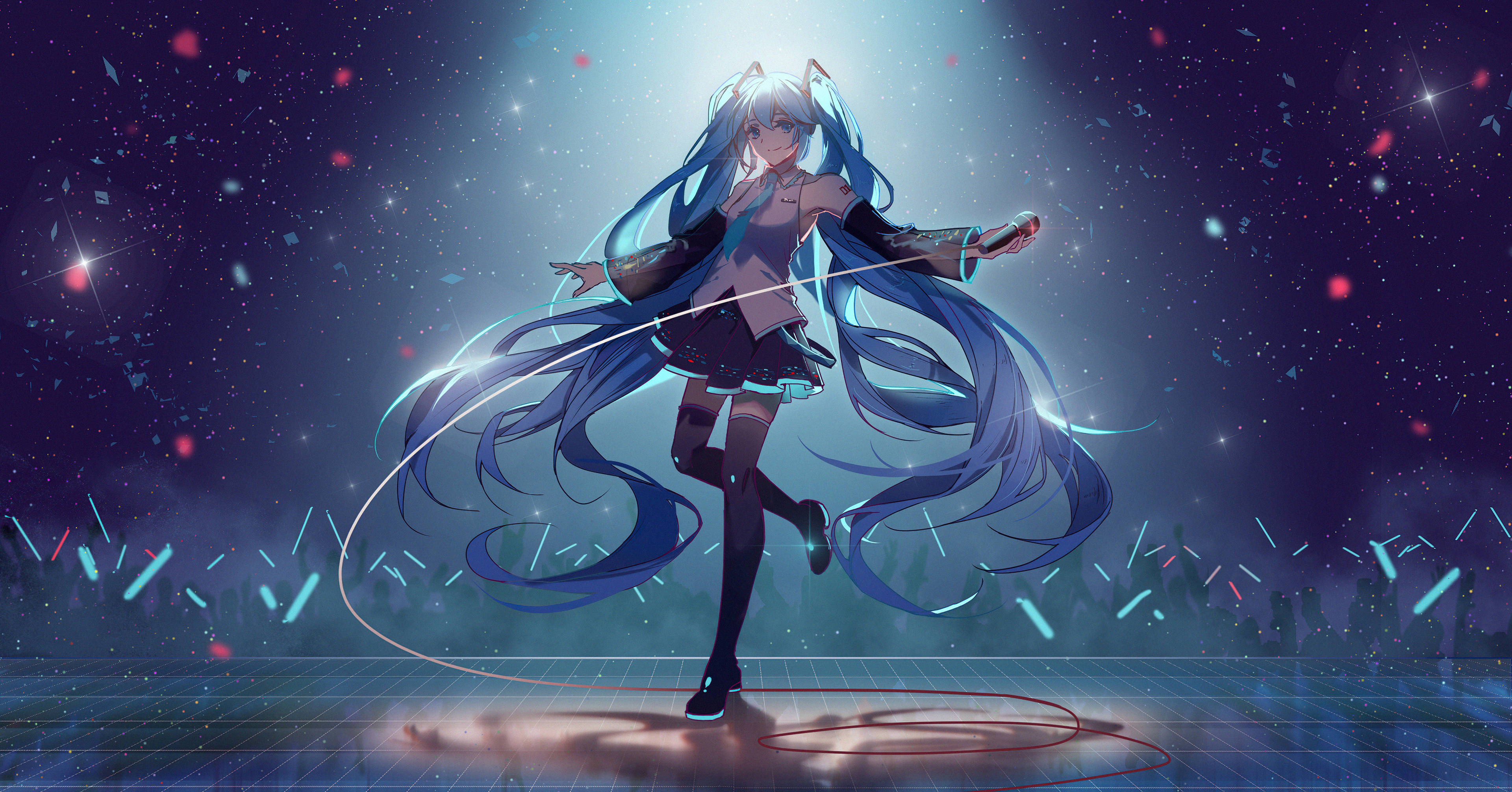 Vocaloid, anime girl, long blue hair, 4K Desktop Wallpaper