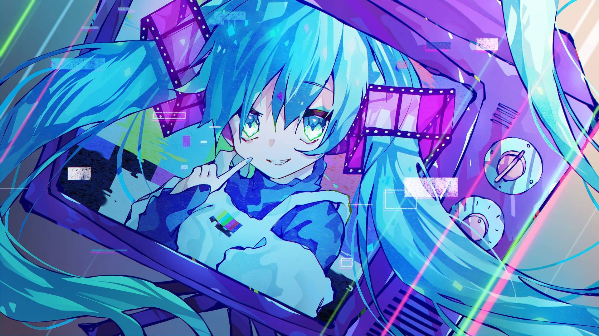 Vocaloid, cyan hair, glowing eyes, Full HD Desktop Wallpaper
