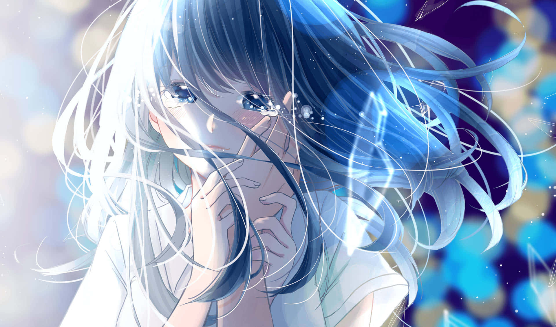 short-haired Miku, anime aesthetic pfp, blue and white hair, Full HD Desktop Wallpaper