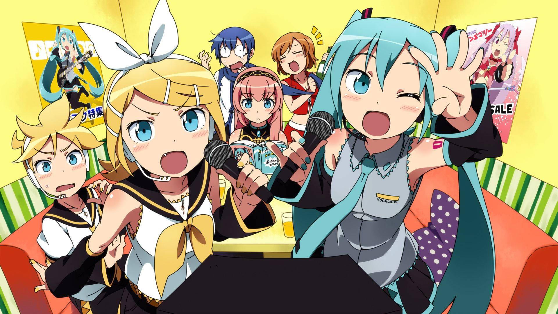 Vocaloid, anime girls, microphones, Full HD Desktop Wallpaper