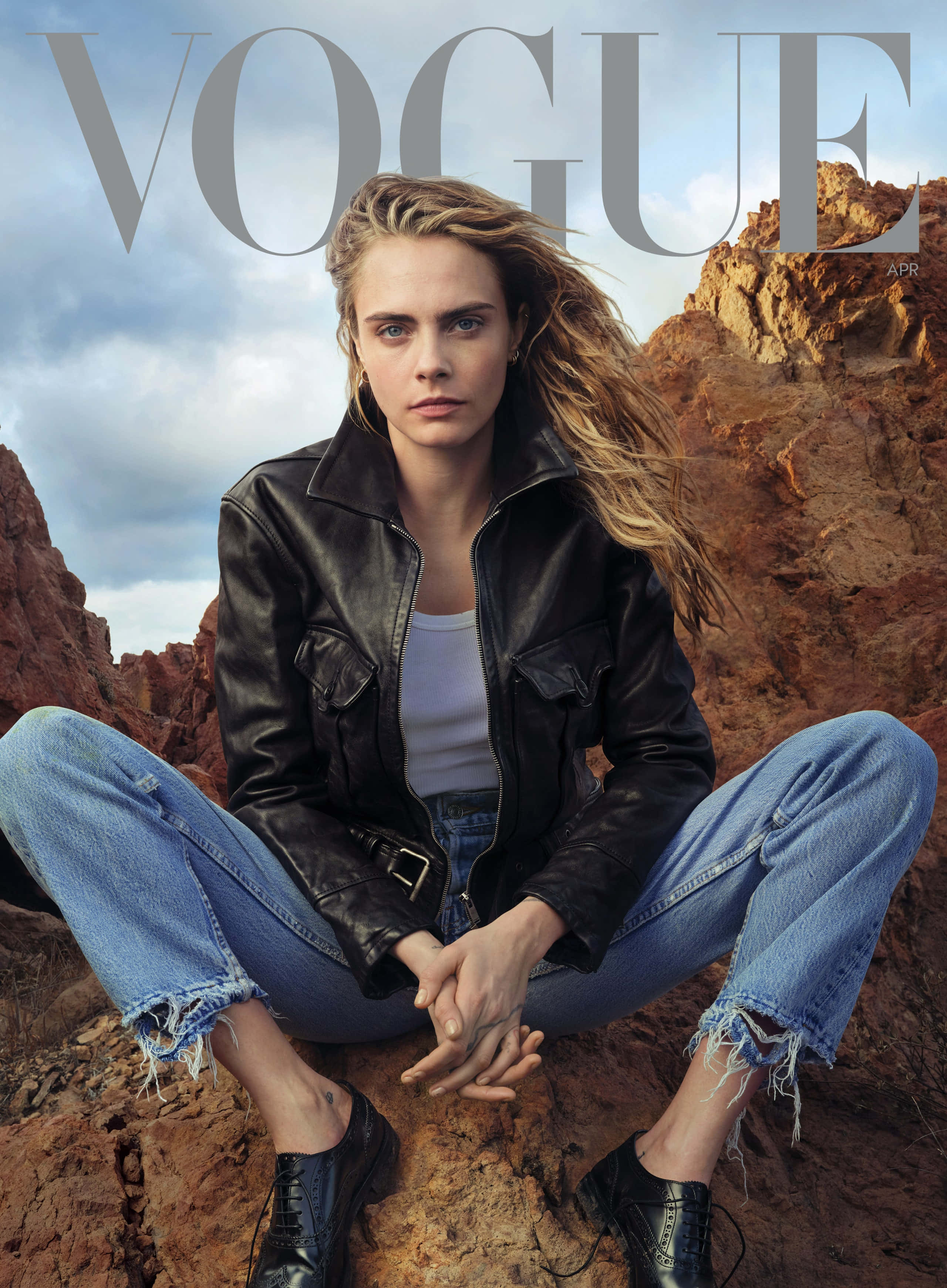 VOGUE, black leather jacket, ripped jeans, 2K Phone Wallpaper