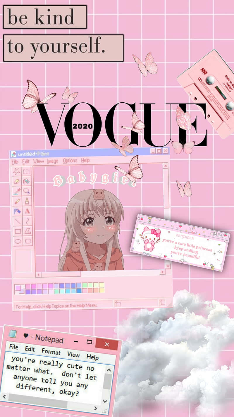 pastel pink aesthetic, anime girl, drawing app, HD Phone Wallpaper