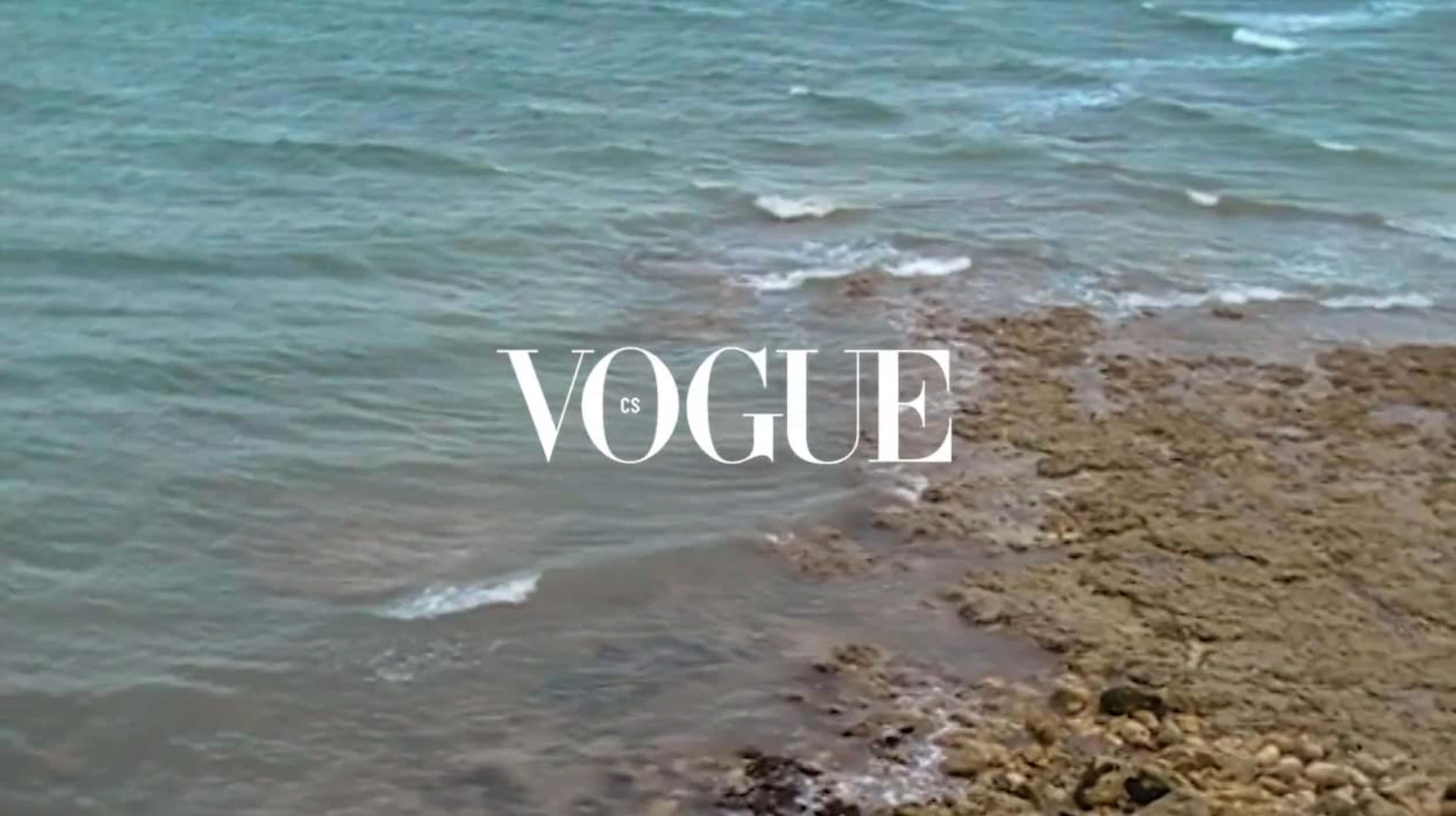 Vogue Logo, calm turquoise ocean waves, textured rocky shore, Full HD Desktop Wallpaper