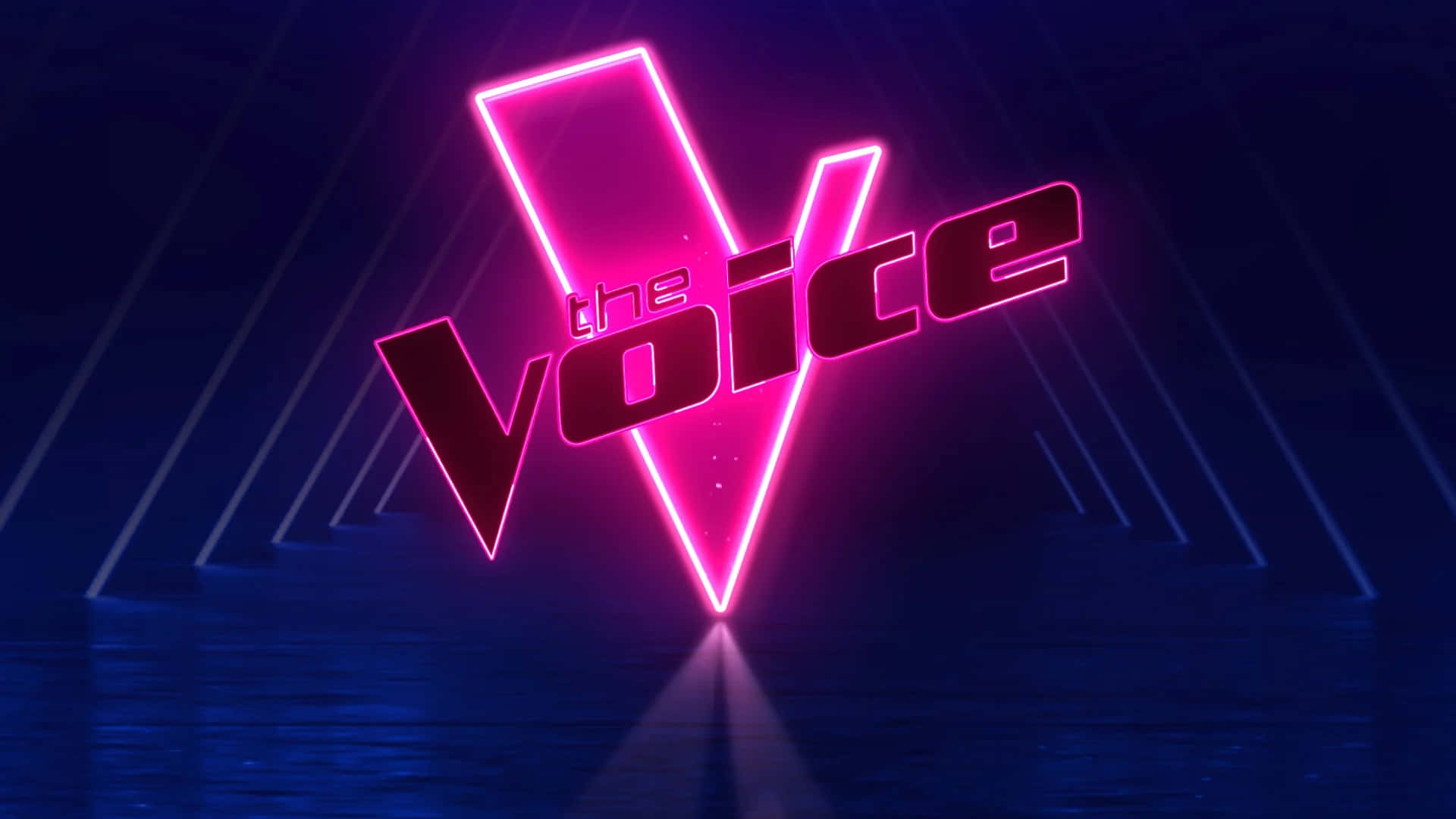 The Voice, glowing pink neon, dark blue futuristic stage, Full HD Desktop Wallpaper