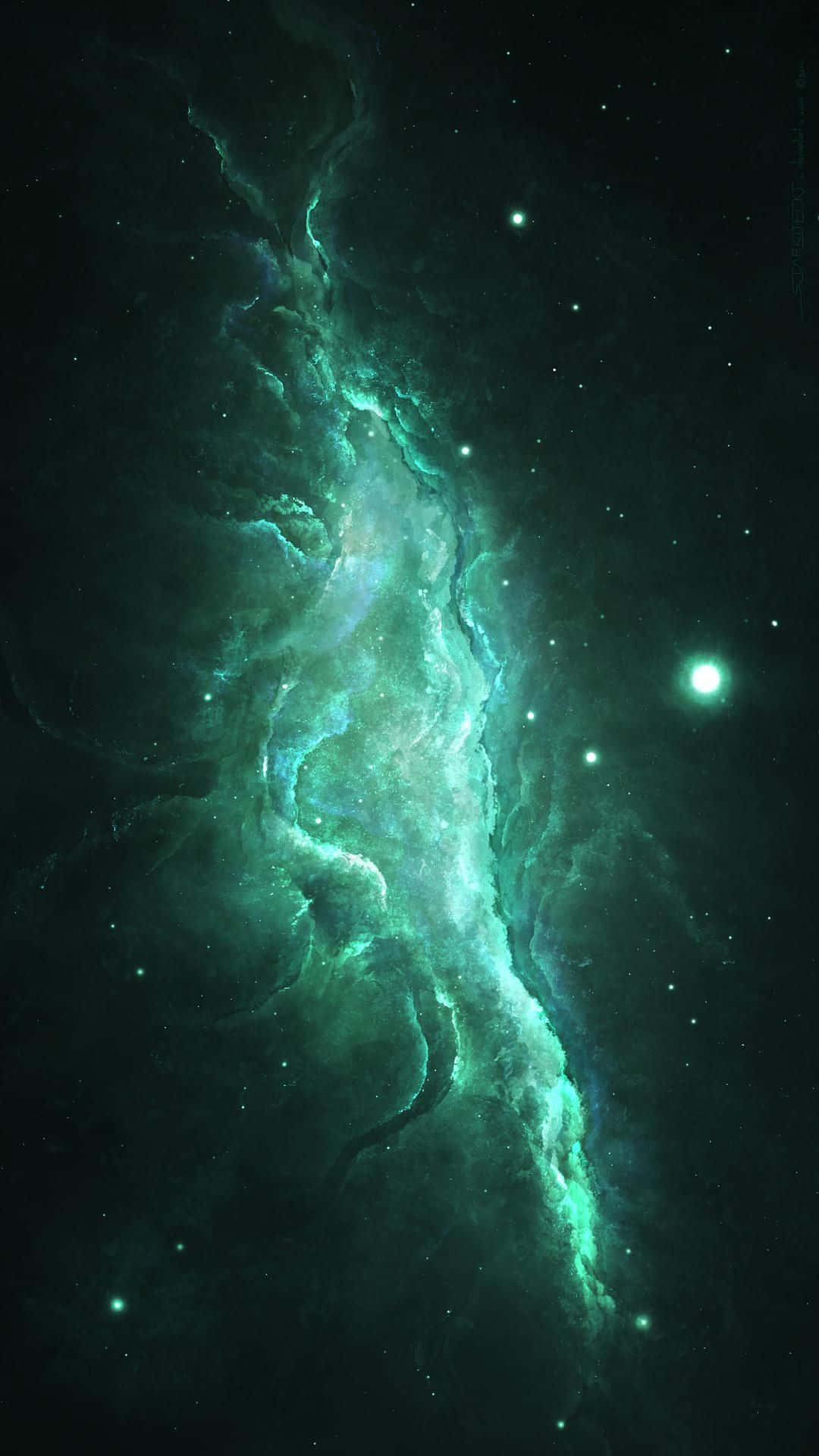Void, luminous green nebula, deep space, Full HD Phone Wallpaper