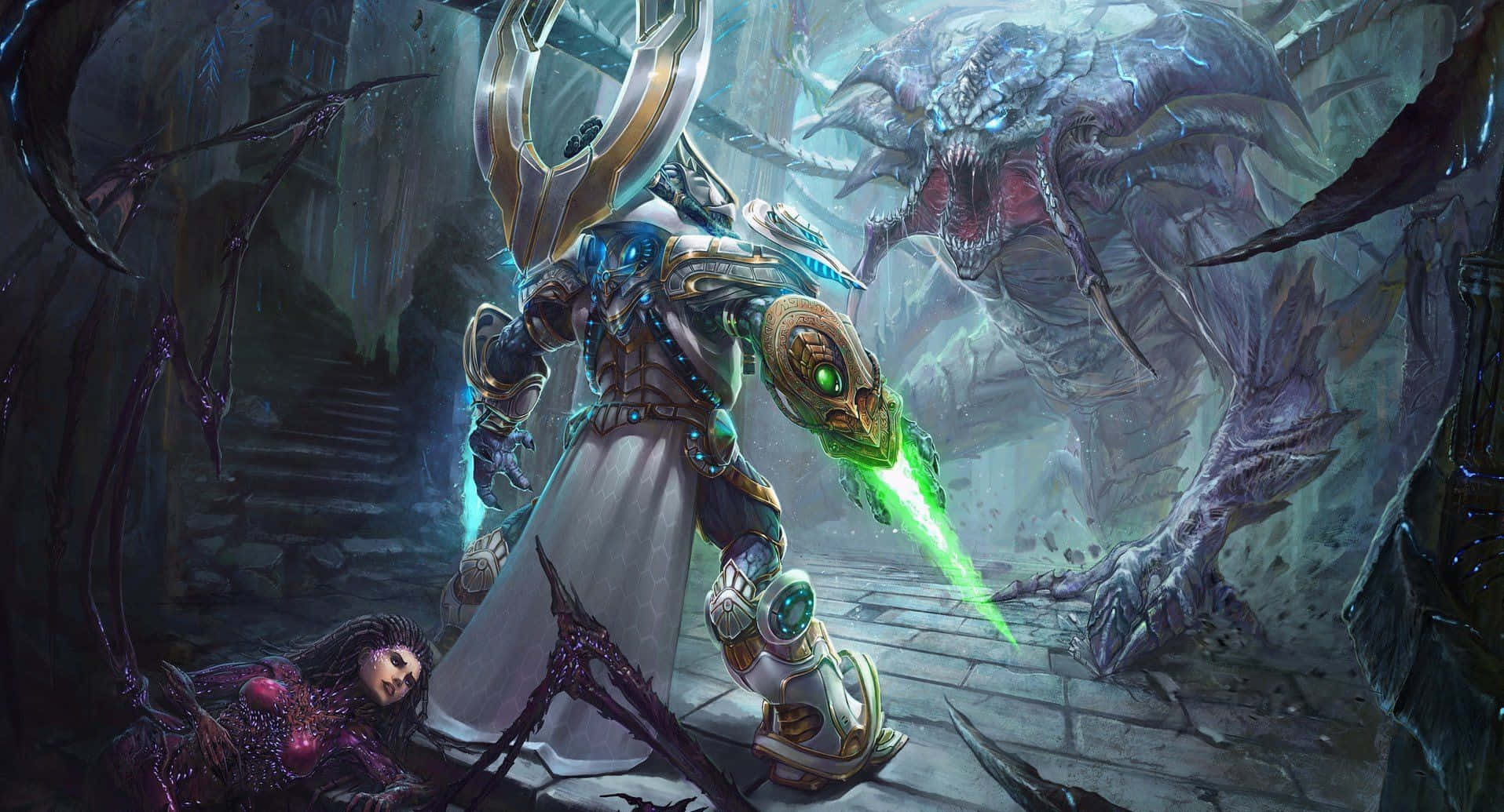 Void, glowing green weapon, monstrous beast, HD Desktop Wallpaper