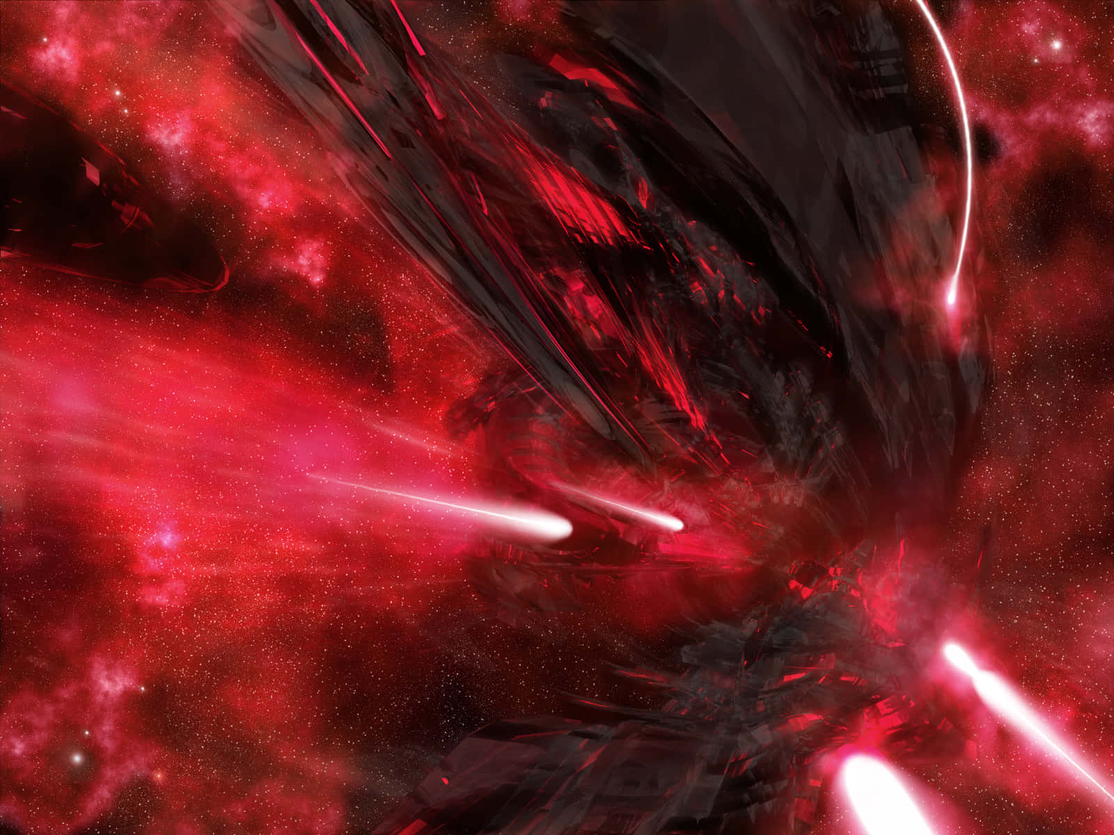red spaceship, red space, vibrant red nebula, HD Desktop Wallpaper