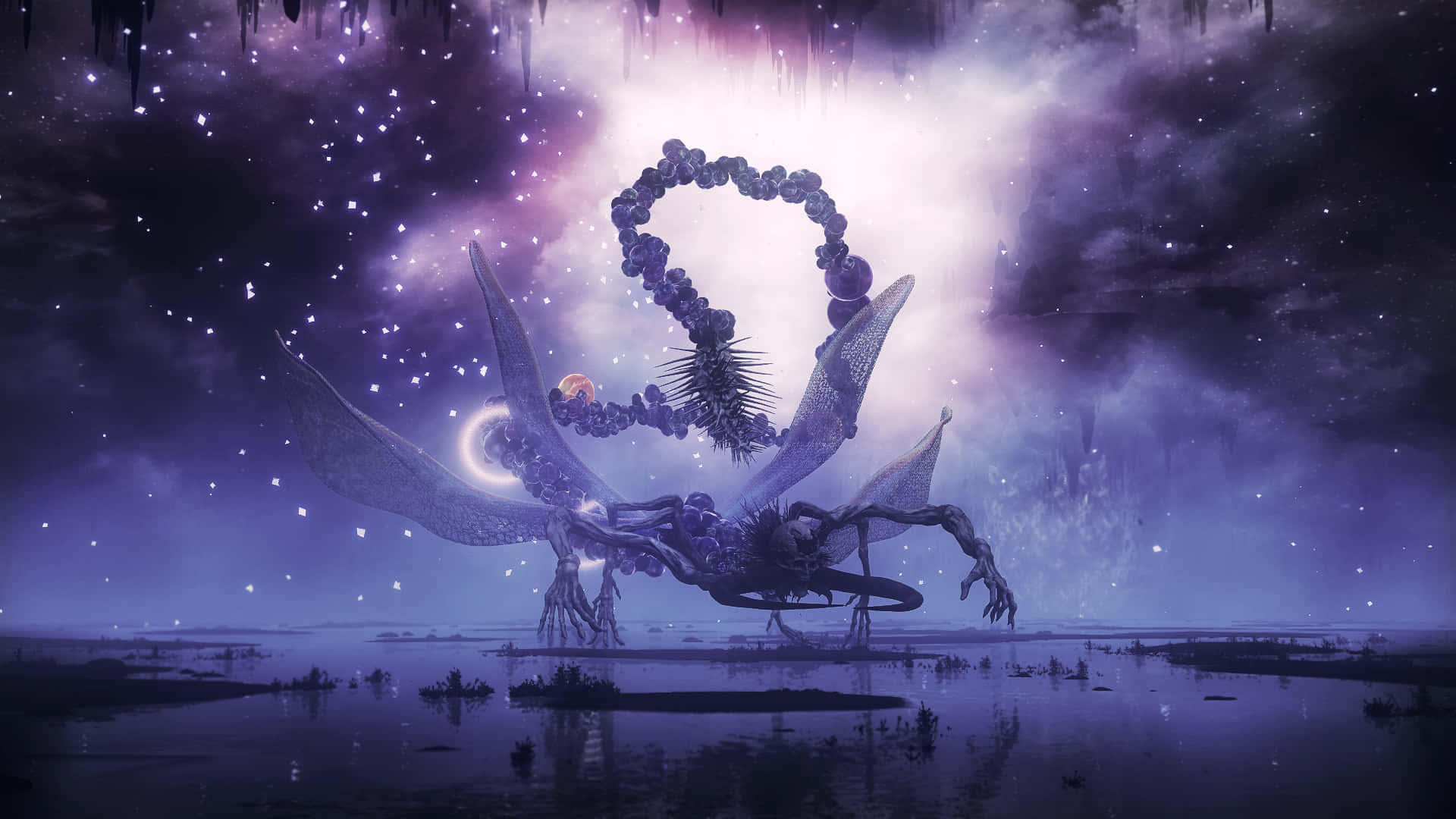 purple dragon, glowing wings, heart-shaped necklace, Full HD Desktop Wallpaper
