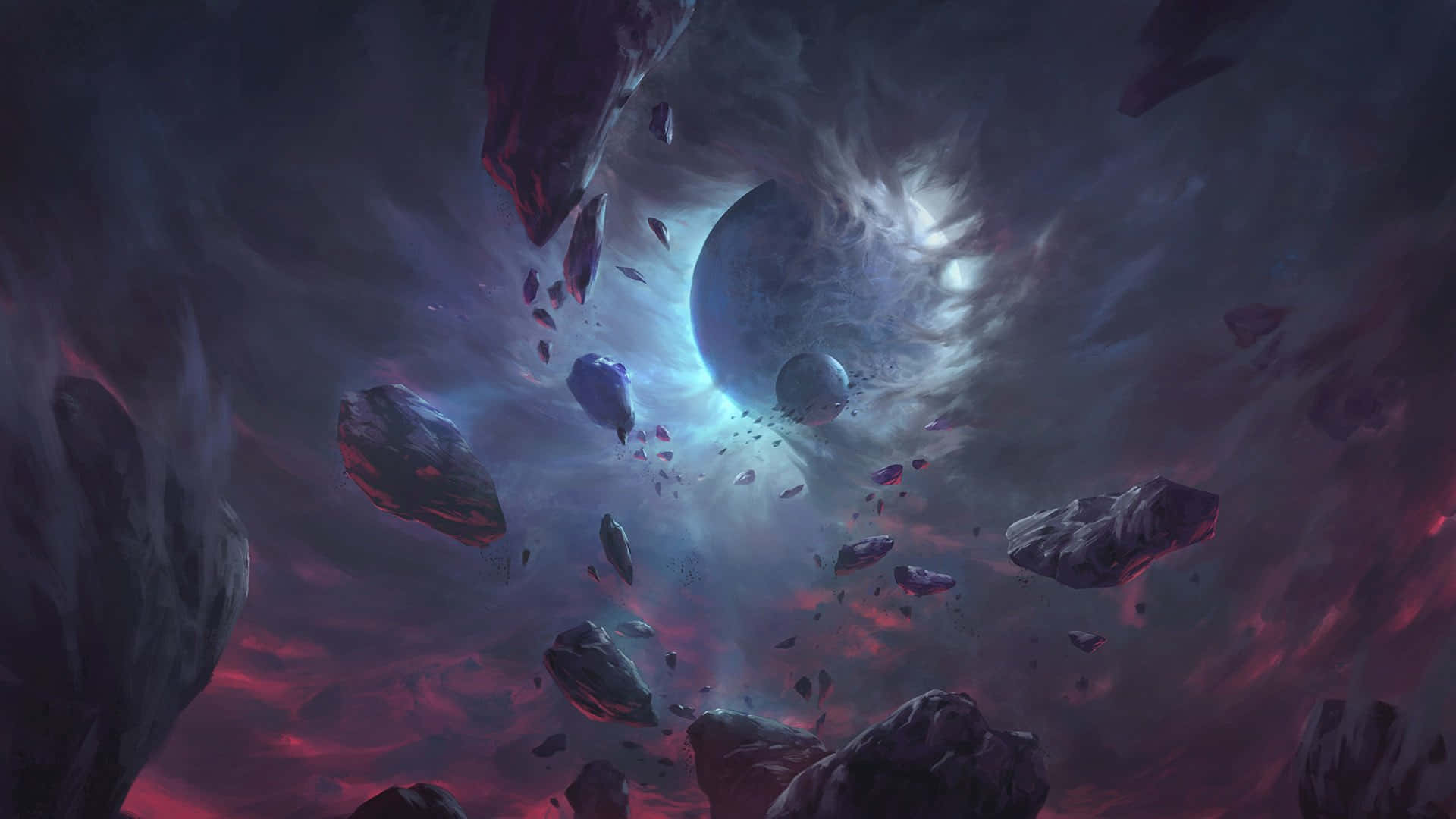Void, cosmic scene, floating asteroids, Full HD Desktop Wallpaper