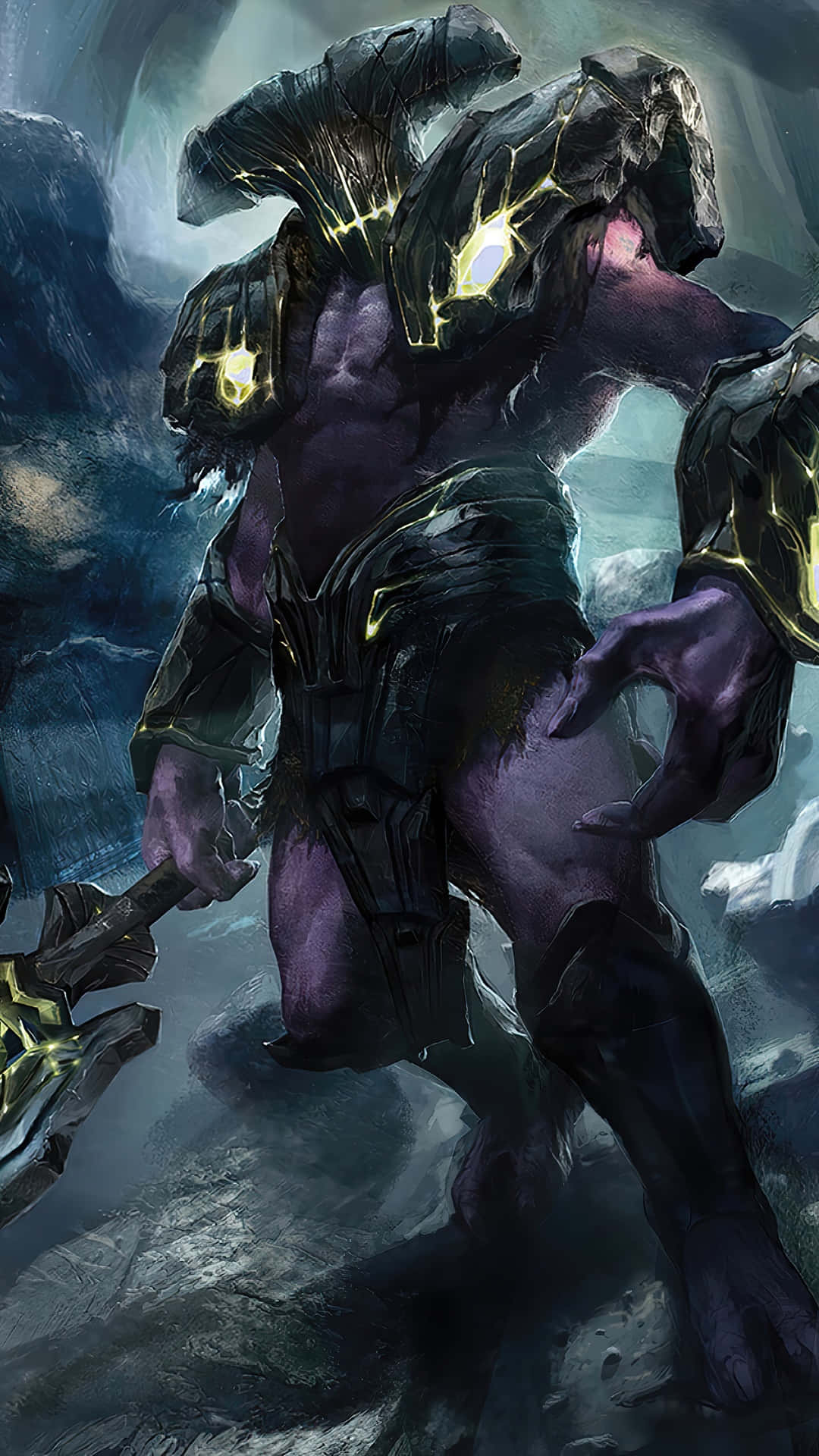 Void, purple-skinned demon, glowing yellow eyes, Full HD Phone Wallpaper