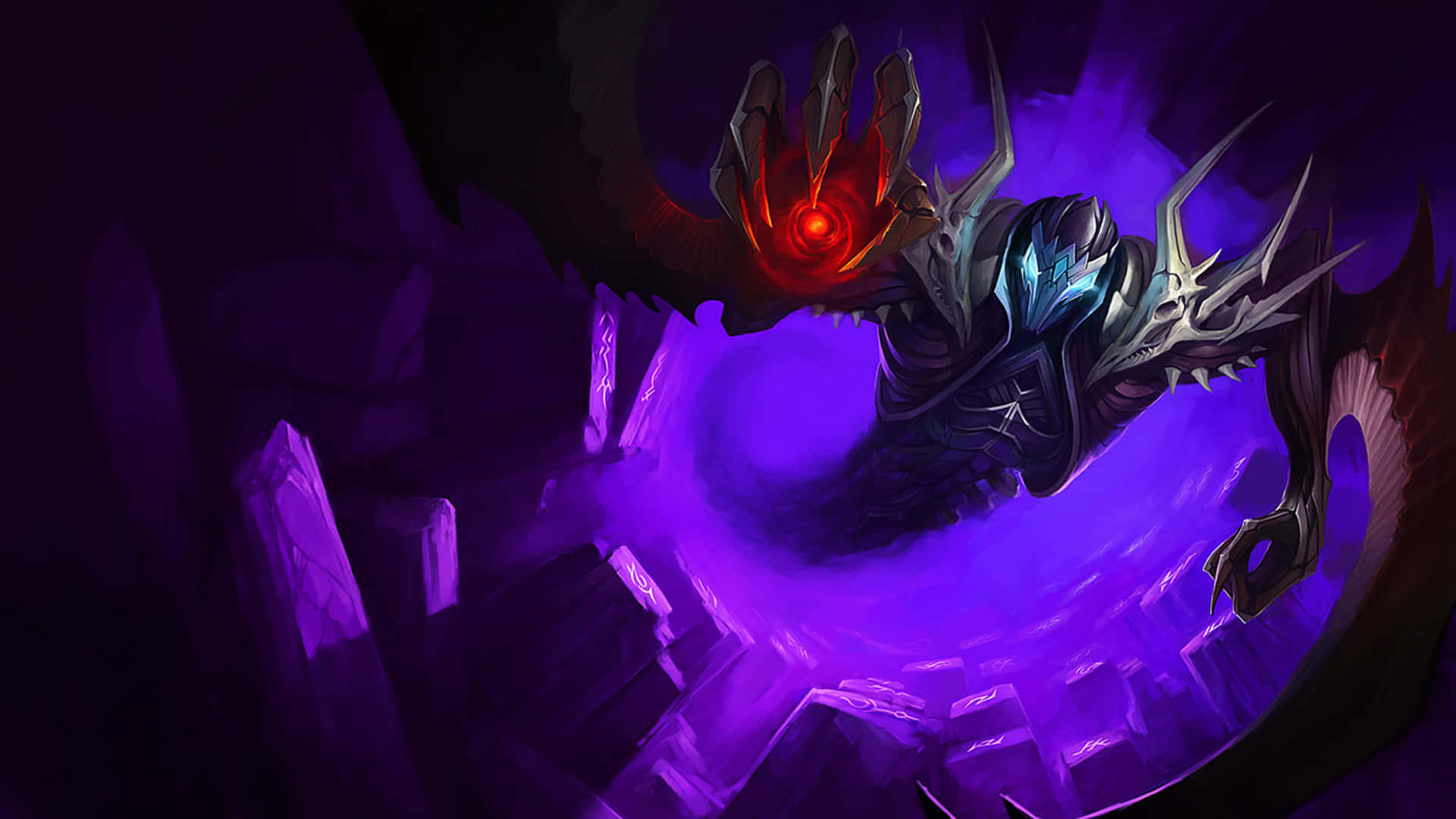 Grayscale Void, dark fantasy dragon, glowing red eyes, Full HD Desktop Wallpaper