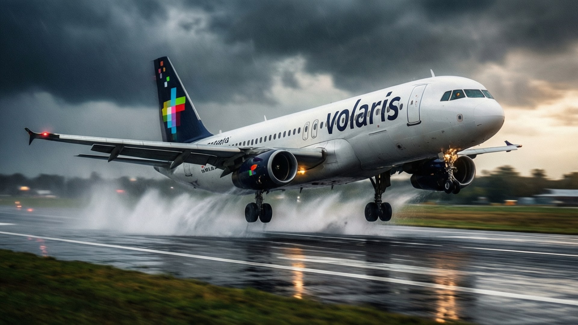Volaris, stormy takeoff, rainy weather, Full HD Desktop Wallpaper
