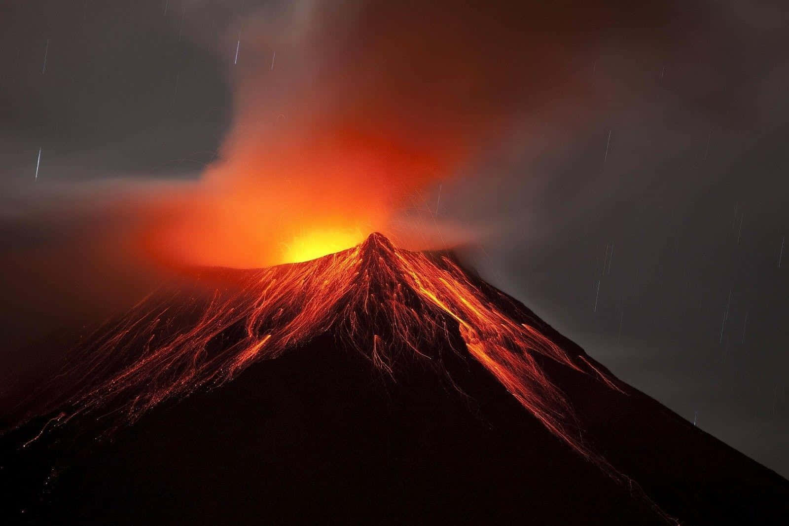 volcanic eruption, night, glowing lava, HD Desktop Wallpaper