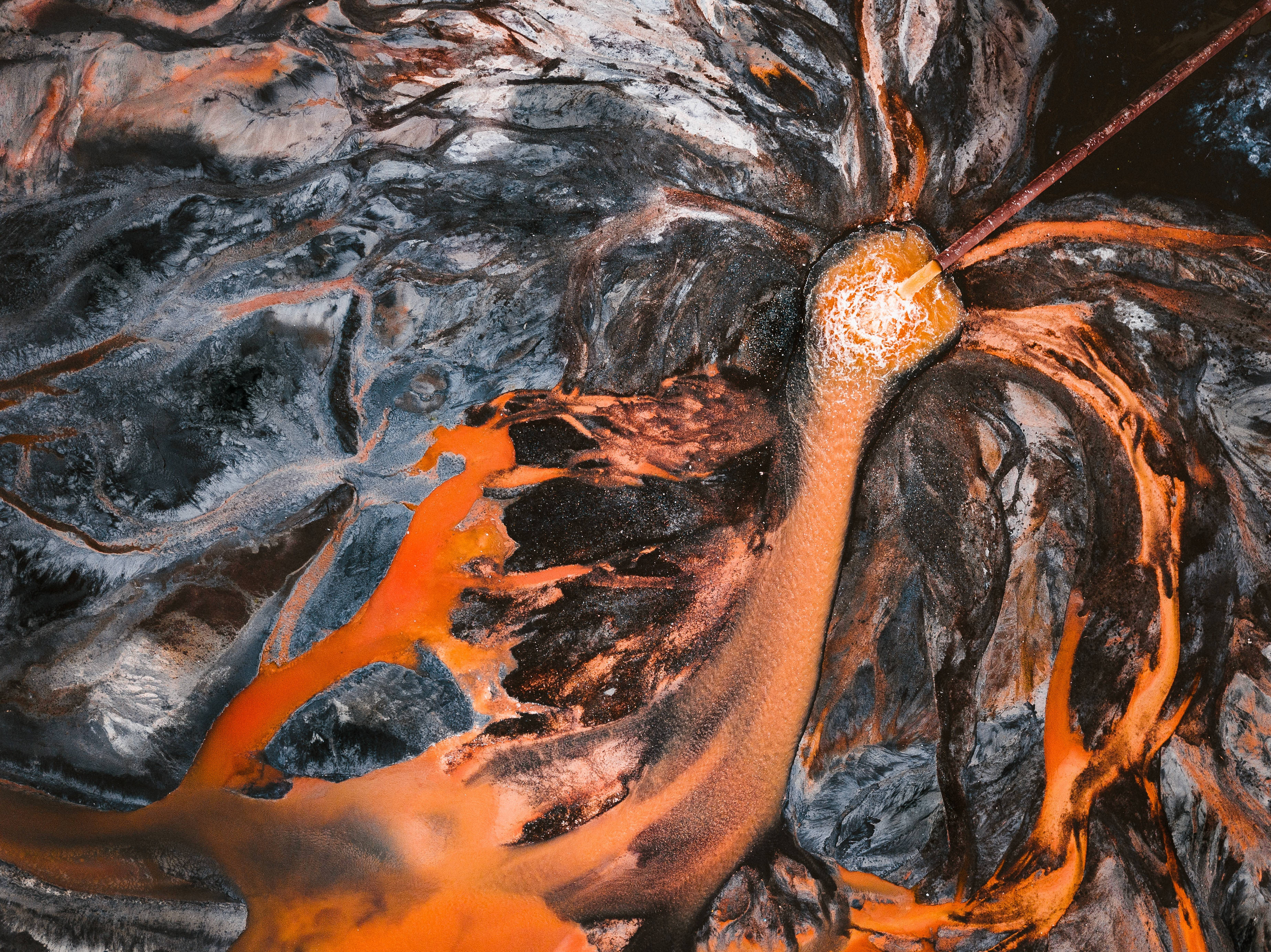 volcano, vibrant orange lava, rugged dark volcanic rock, 2K Desktop Wallpaper