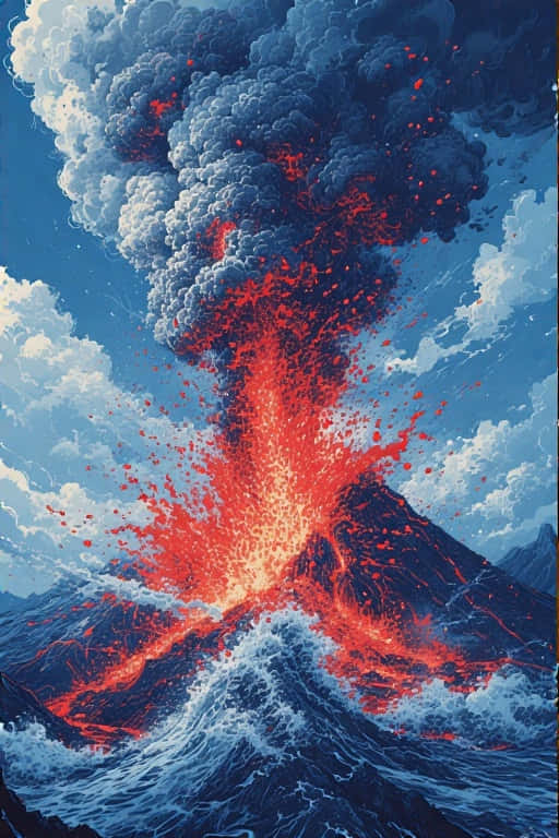 volcanic eruption, fiery red lava, ash, SD Phone Wallpaper