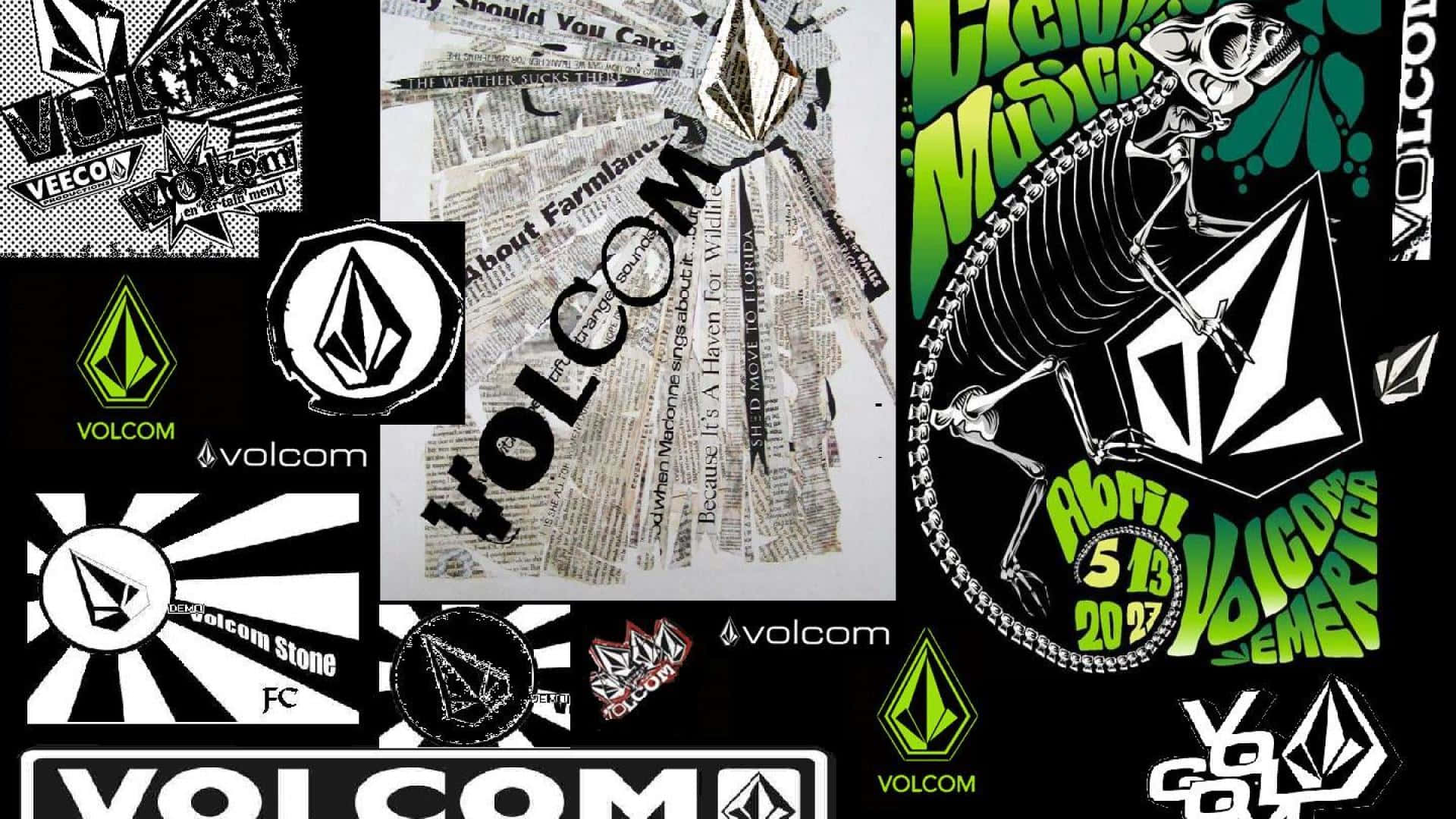 Volcom, skulls, green text, Full HD Desktop Wallpaper