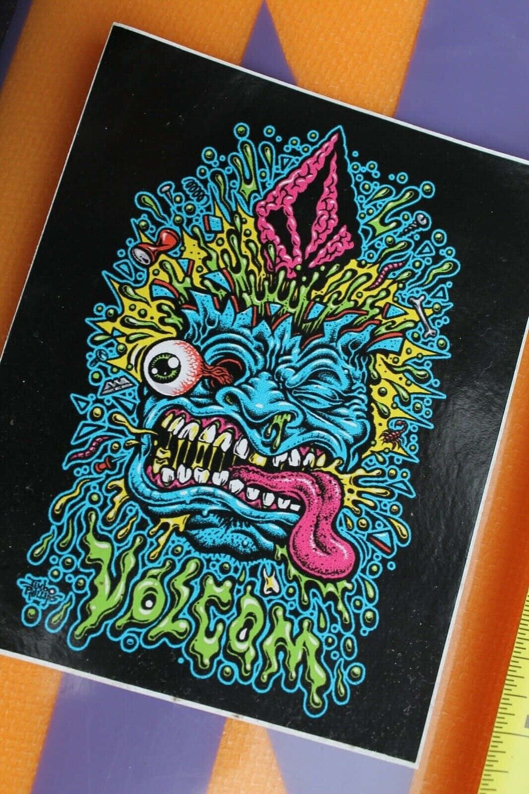 Volcom, colorful monster artwork sticker, blue monster, HD Phone Wallpaper
