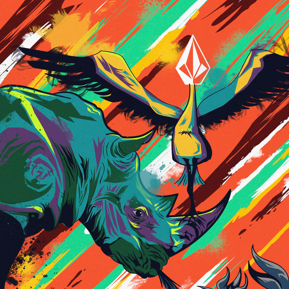 Volcom, abstract rhino art, glowing crystal, SD Desktop Wallpaper