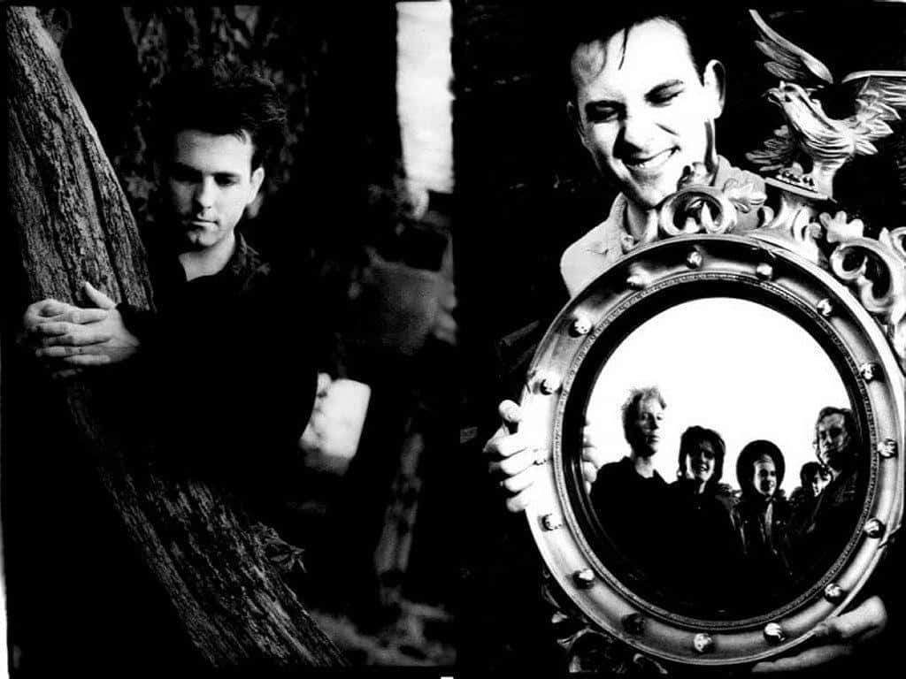 the cure, black and white diptych, man embracing a tree, SD Desktop Wallpaper