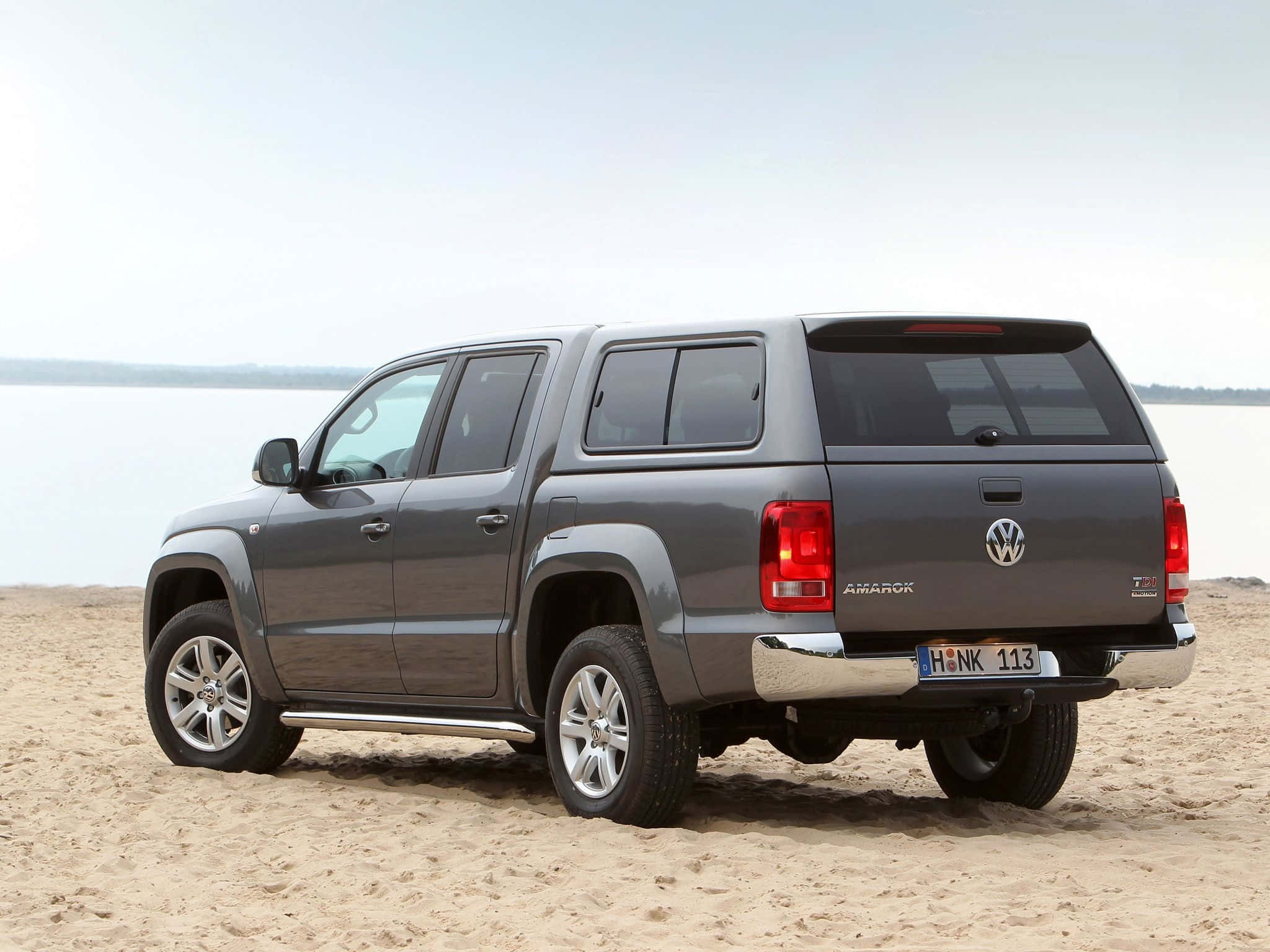 Volkswagen Amarok, gray, sandy beach, Full HD Desktop Wallpaper