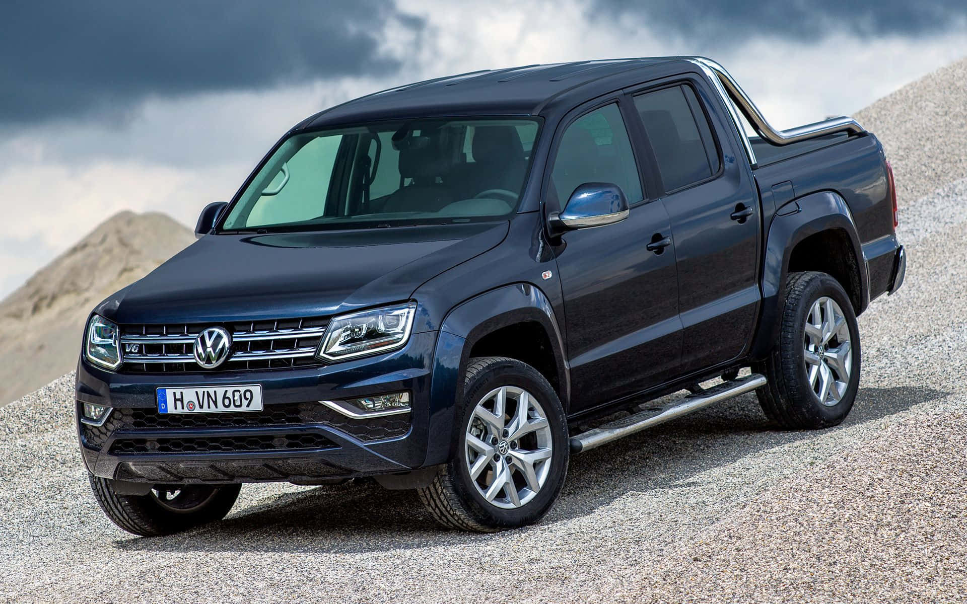 Volkswagen Amarok, dark blue, gravel, Full HD Desktop Wallpaper