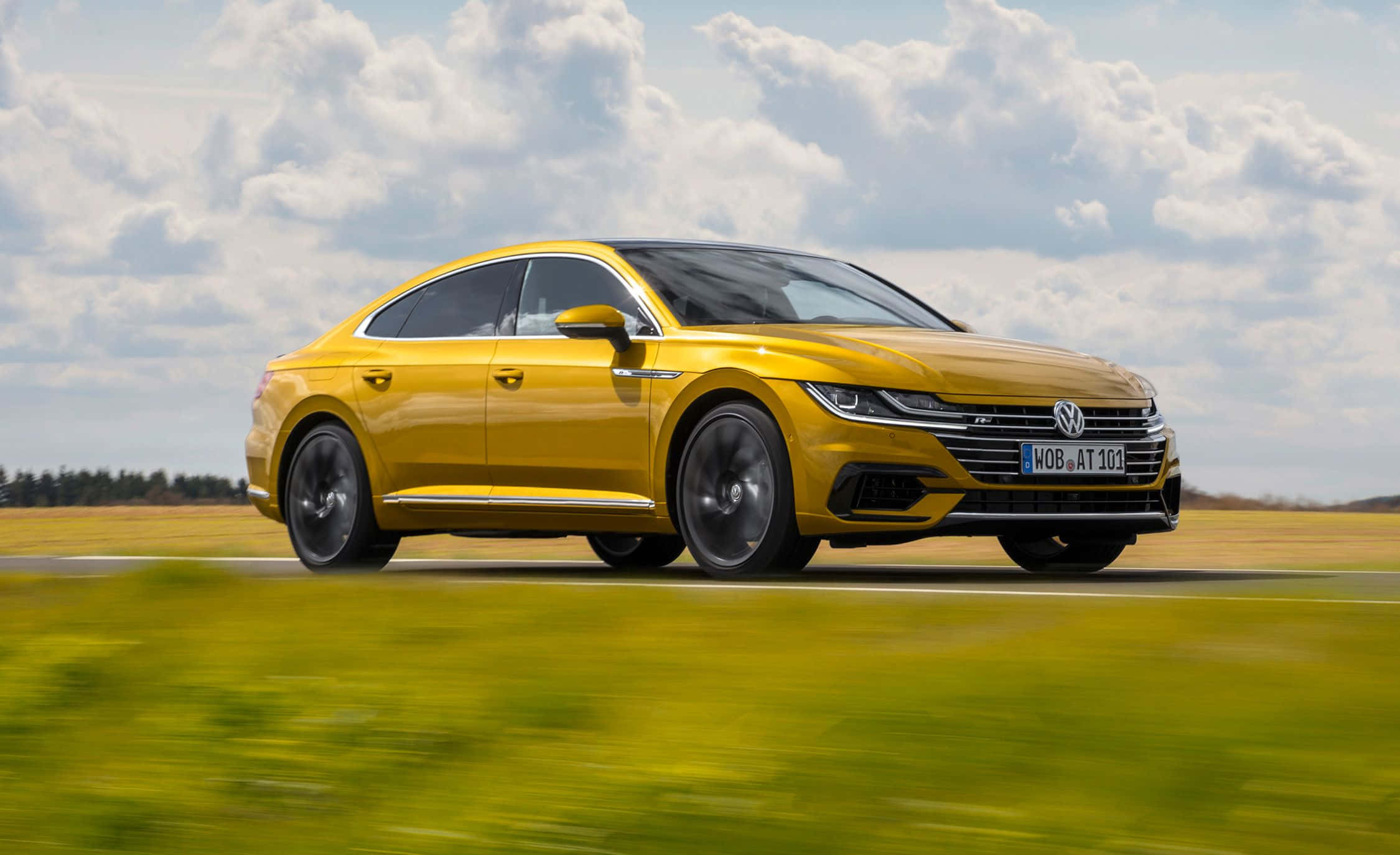 Volkswagen Arteon, night boulevard, vibrant yellow, Full HD Desktop Wallpaper