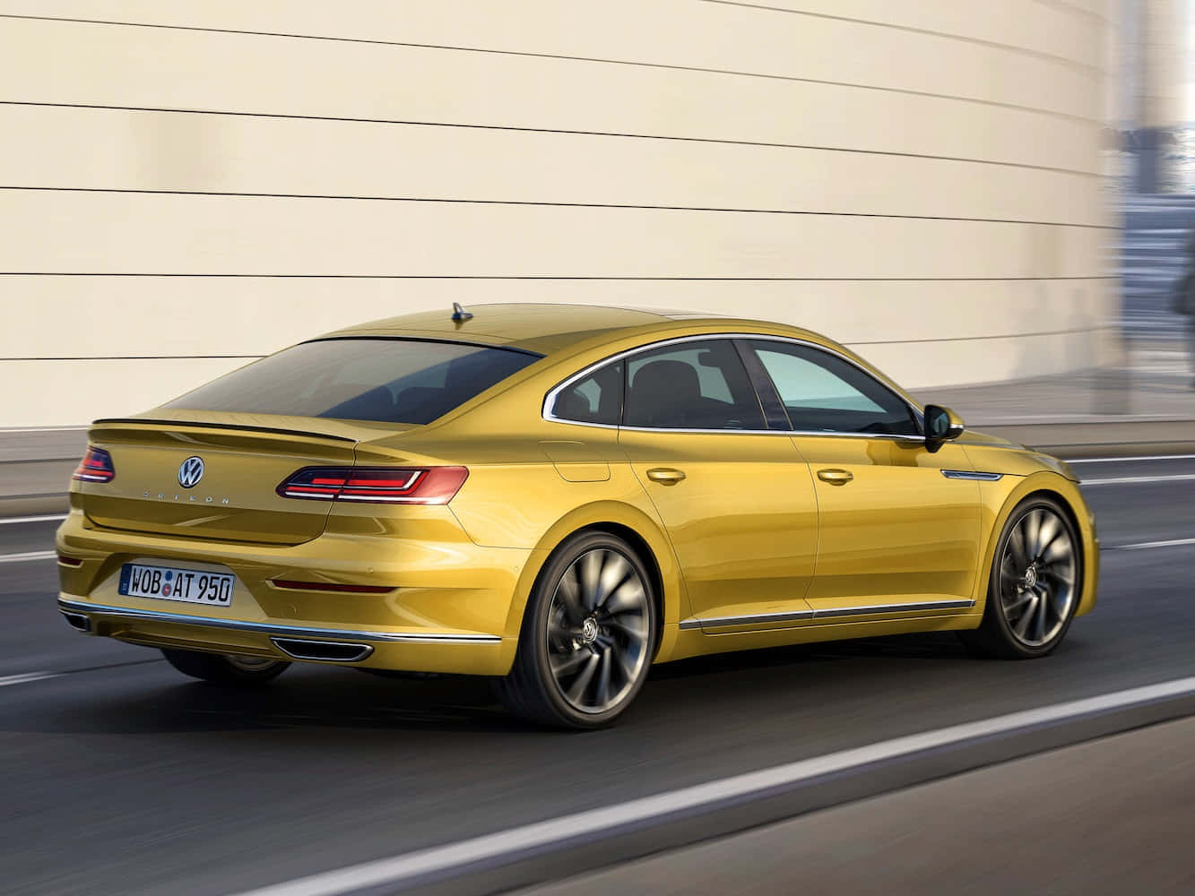 Volkswagen Arteon, vibrant yellow, modern urban road, HD Desktop Wallpaper