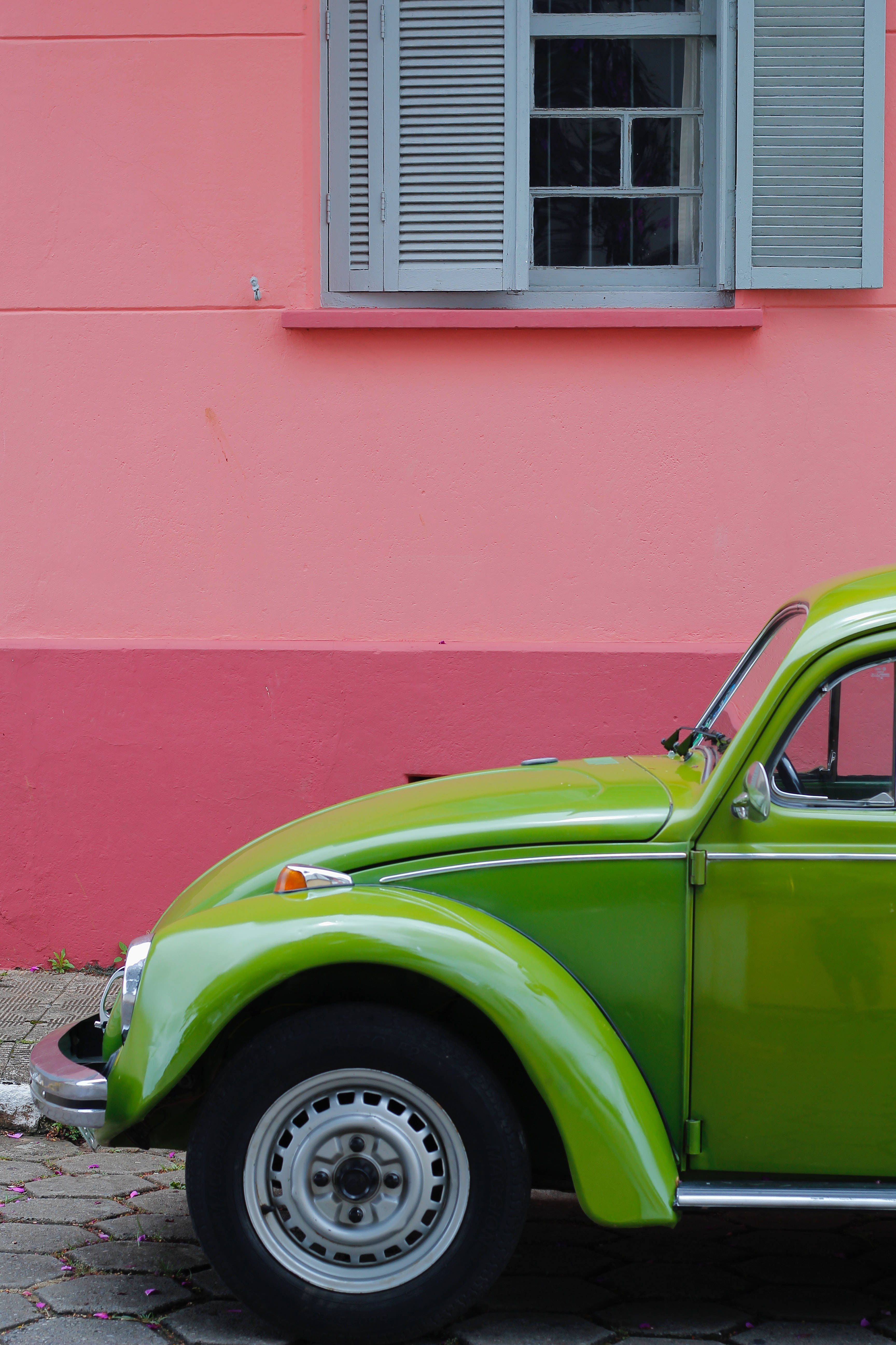 Volkswagen Beetle, vintage Volkswagen Beetle, vibrant lime green, 5K Phone Wallpaper