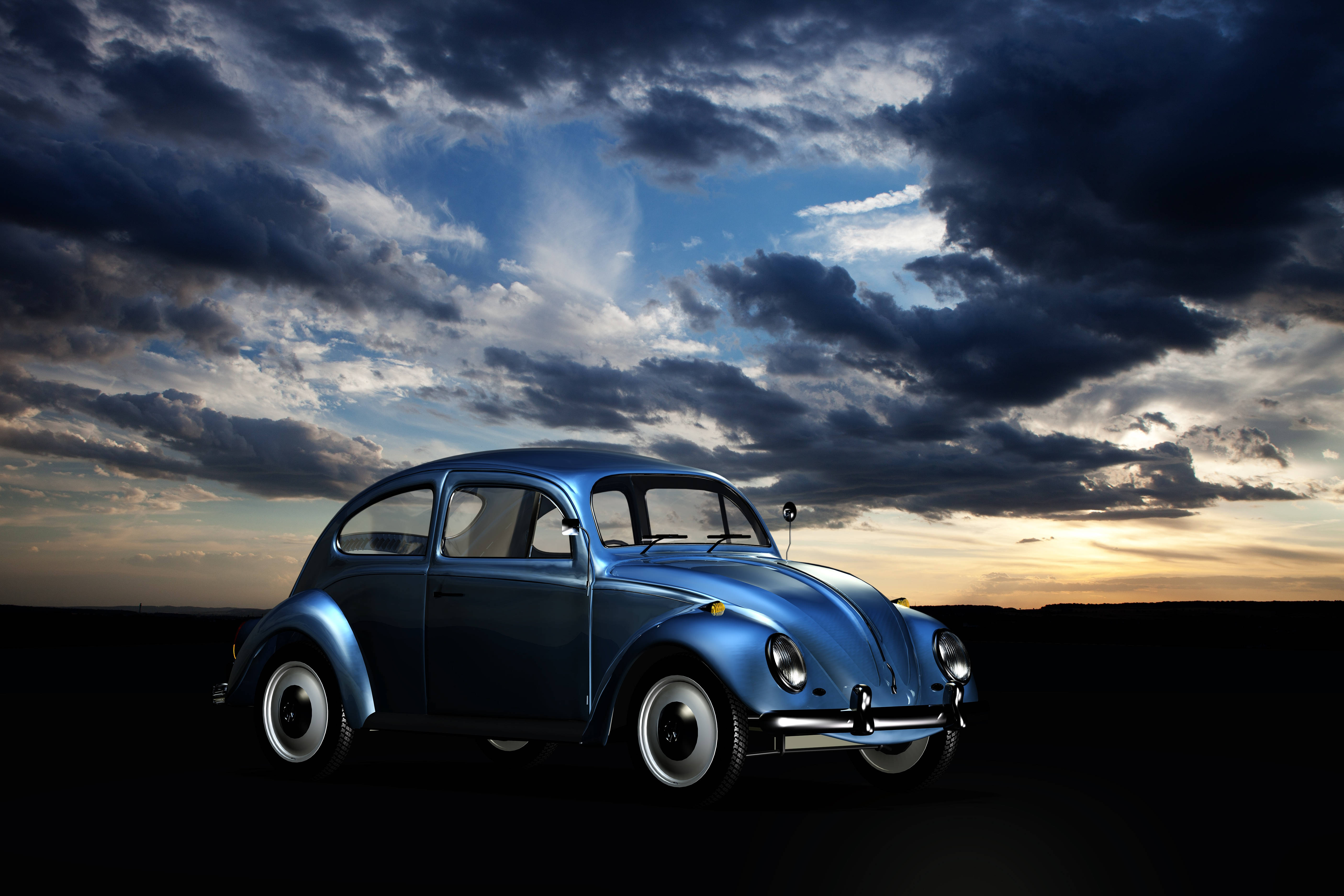 Volkswagen Beetle, classic blue, twilight sky, 5K Desktop Wallpaper