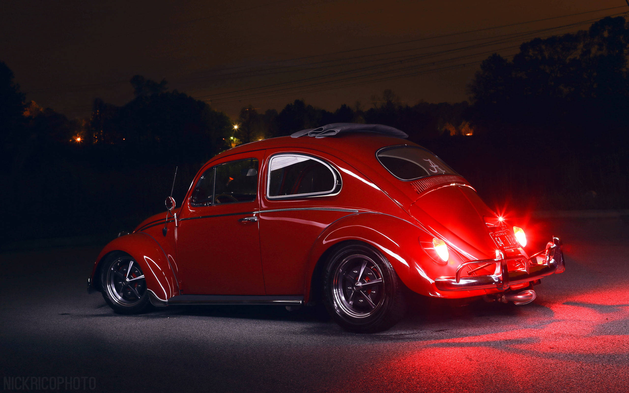 Volkswagen Beetle, lowrider, glossy red, 2K Desktop Wallpaper