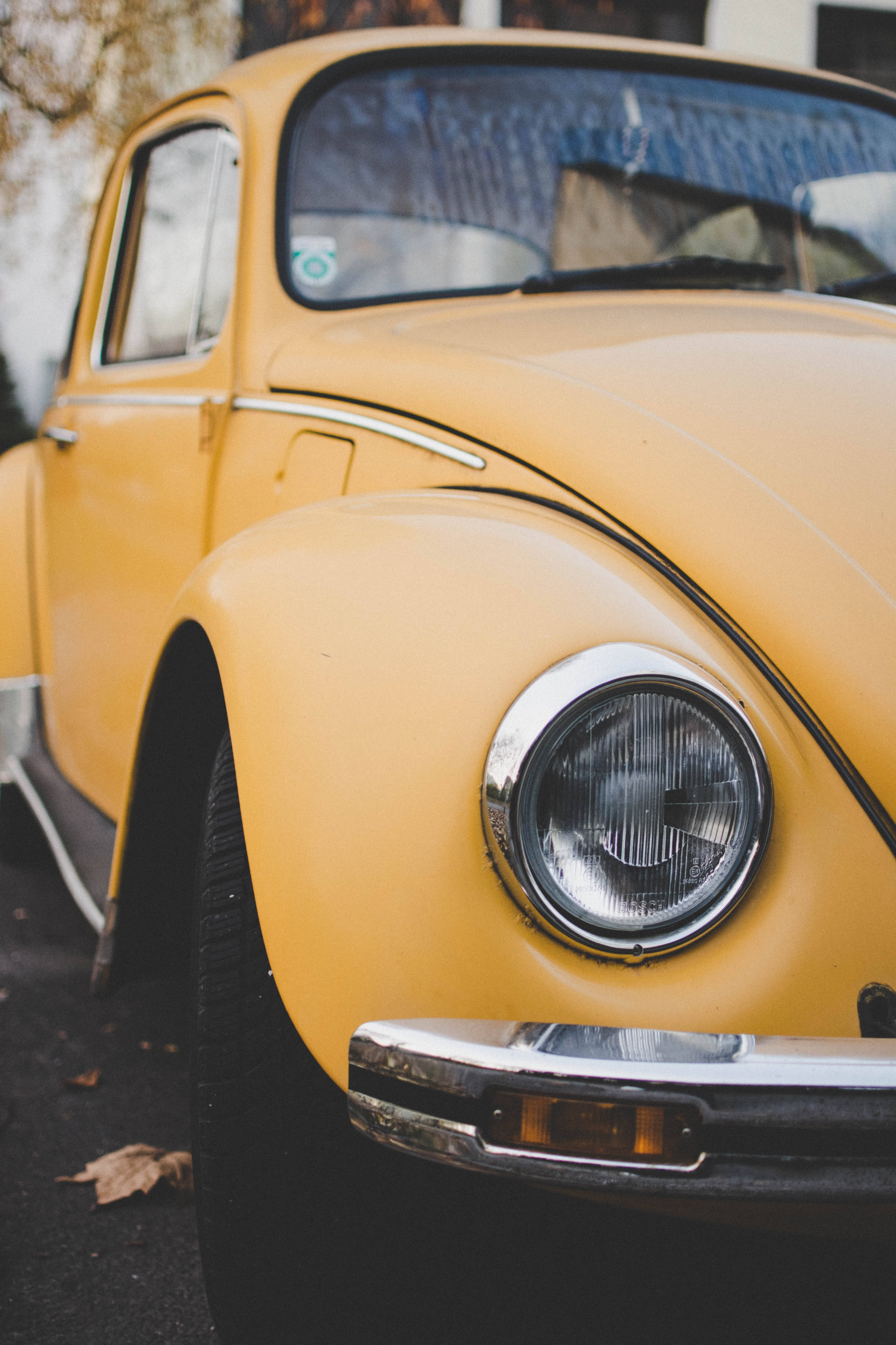 Volkswagen Beetle, yellow, chrome accents, 5K Phone Wallpaper