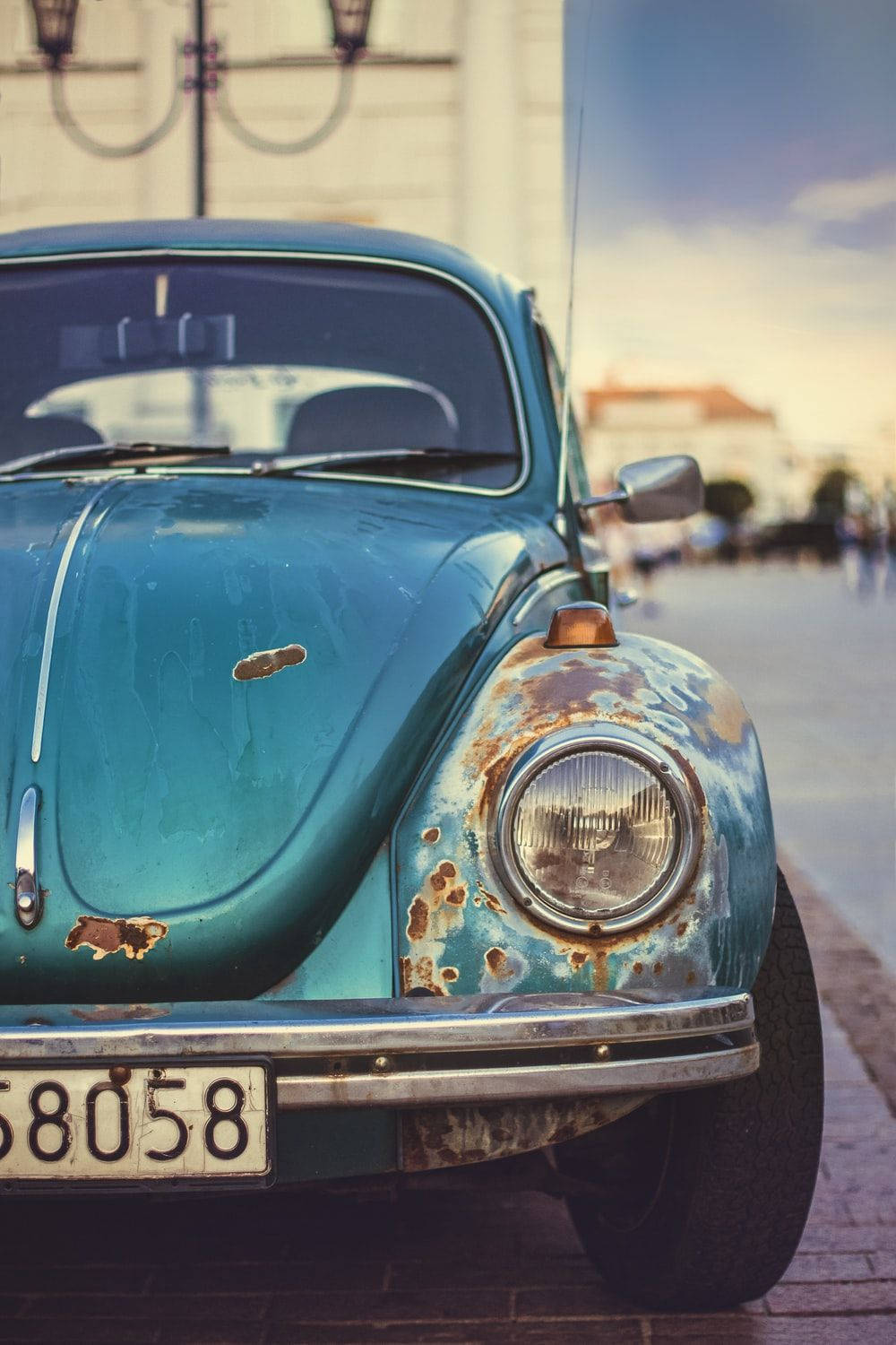 Volkswagen Beetle, teal, rusted front bumper, HD Phone Wallpaper