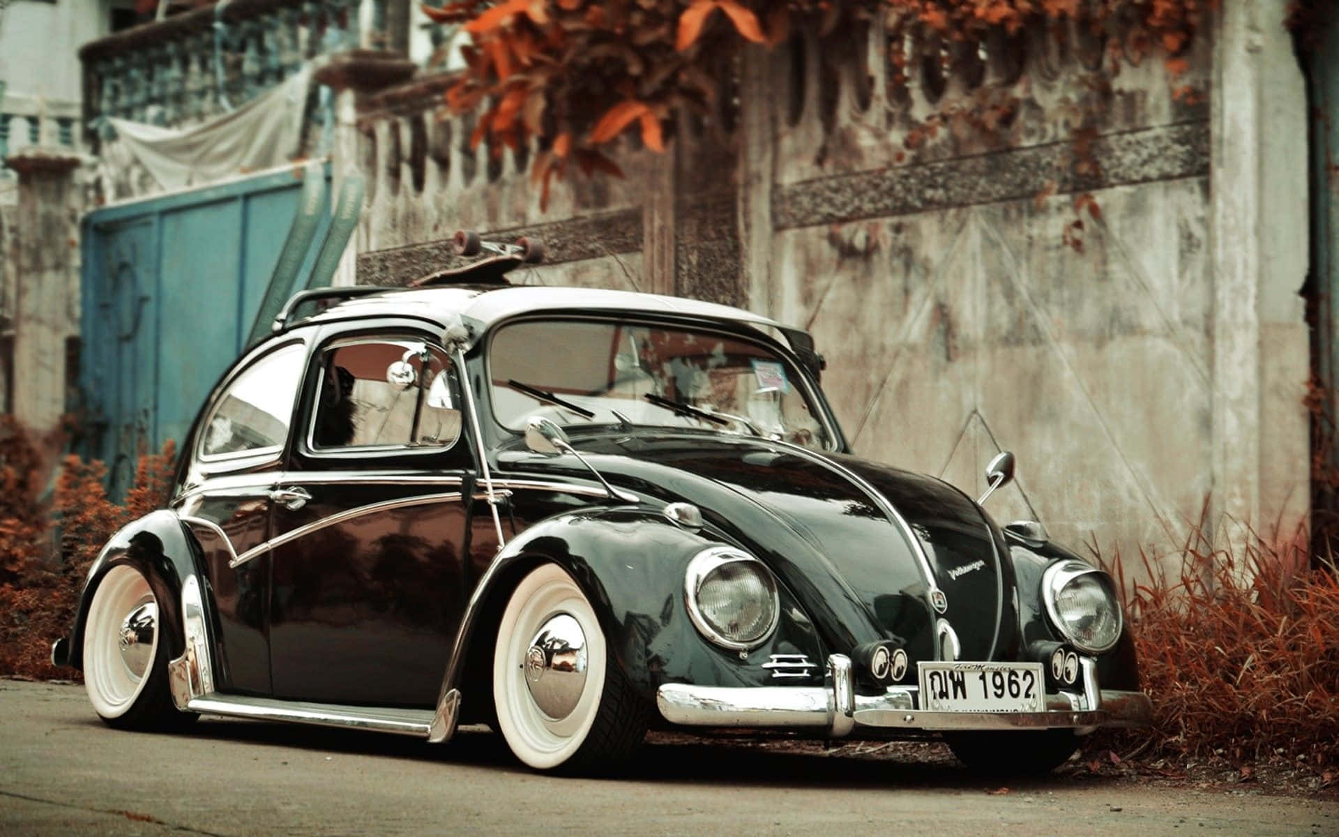 1962 Volkswagen Beetle, glossy black, white walls, Full HD Desktop Wallpaper