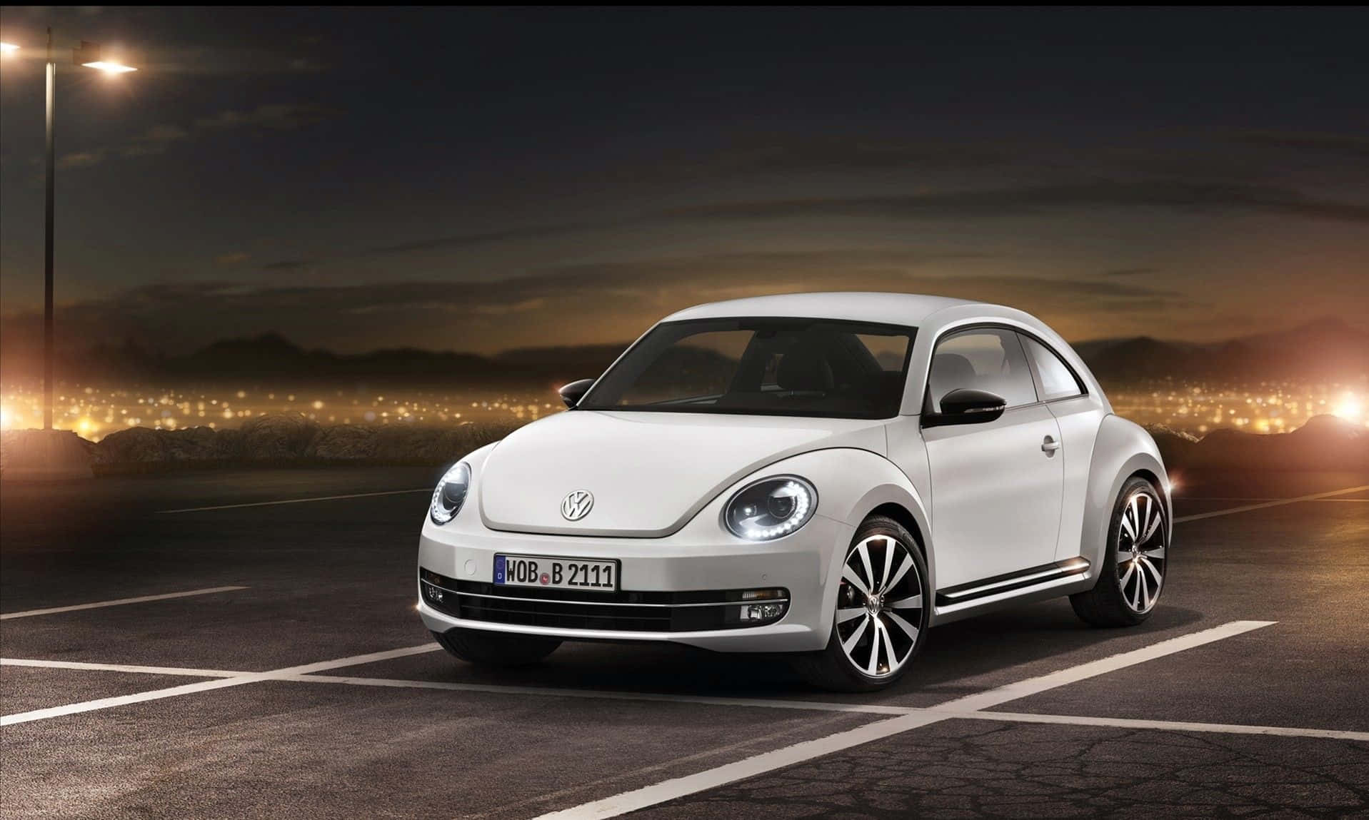 Volkswagen Beetle, white, night, HD Desktop Wallpaper