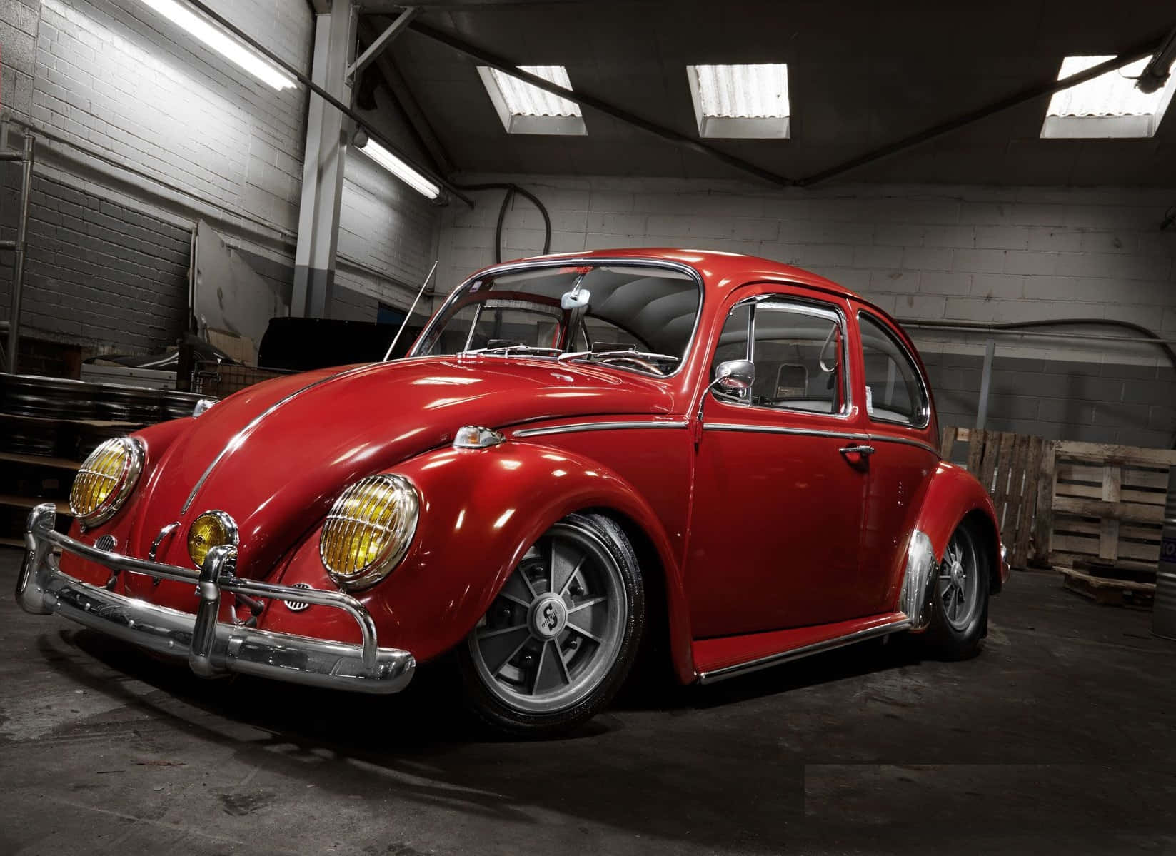 Volkswagen Beetle, glossy red, custom wheels, HD Desktop Wallpaper