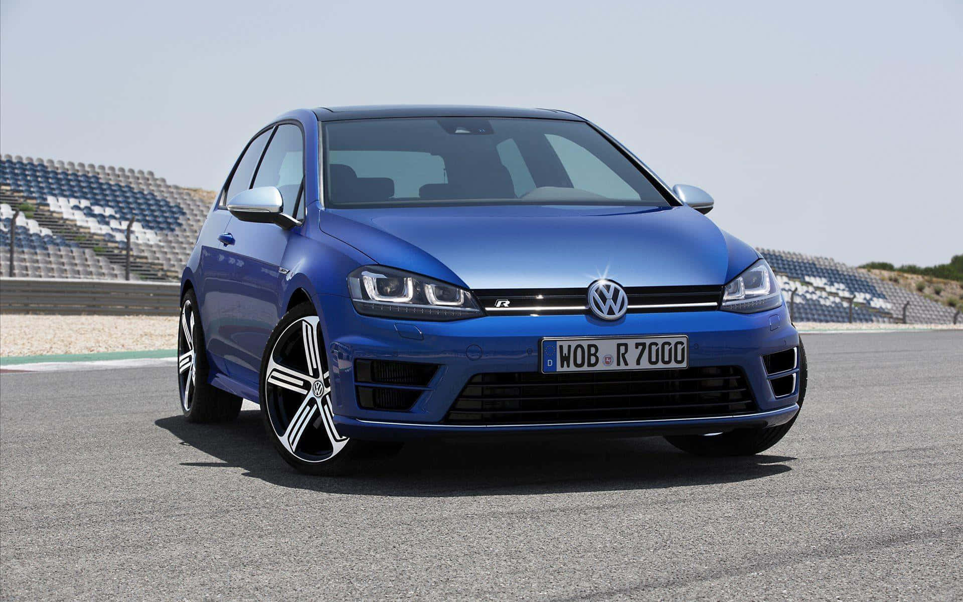 Volkswagen Golf R, vibrant blue, racetrack, Full HD Desktop Wallpaper