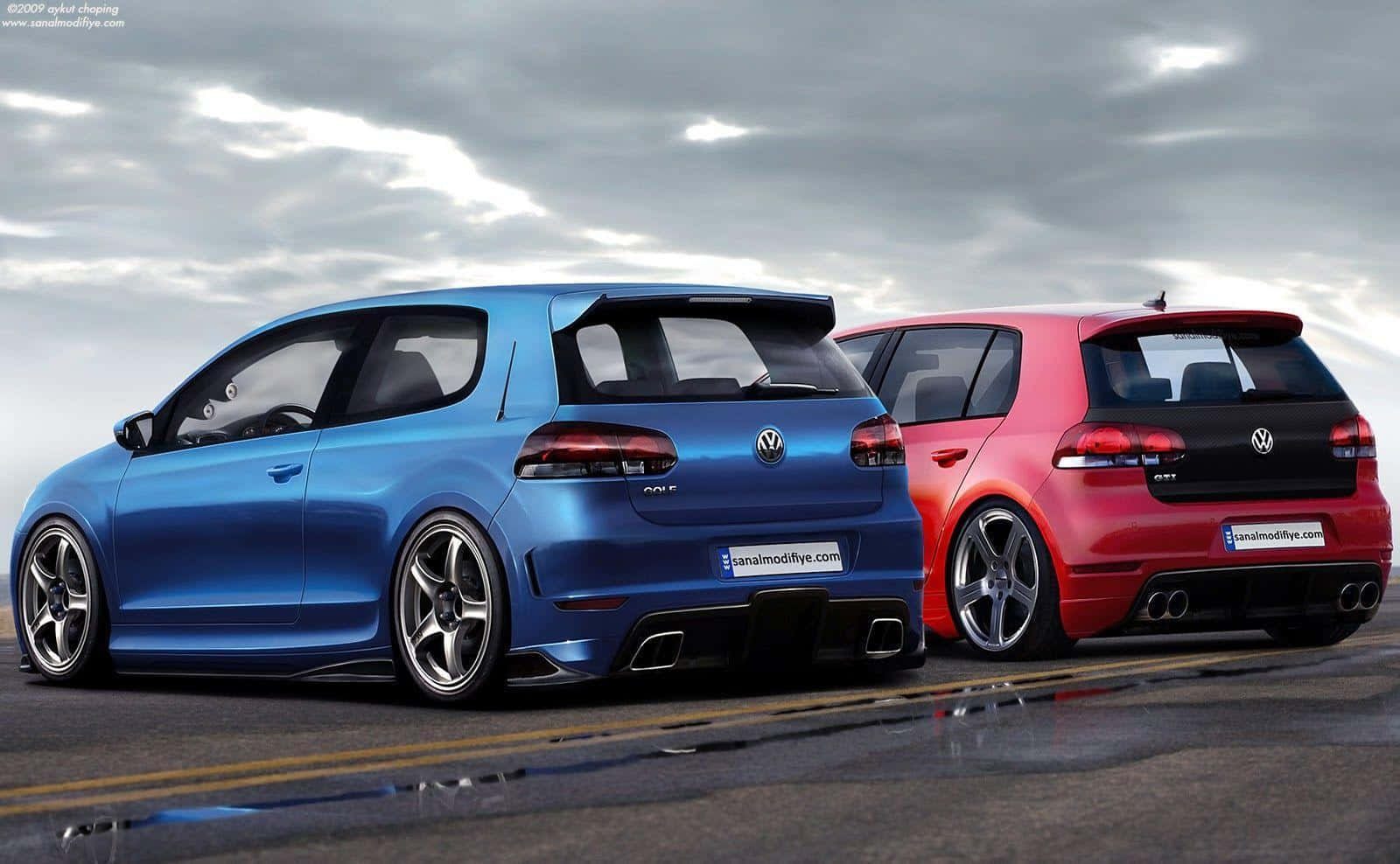 Volkswagen Golf, blue, red, HD Desktop Wallpaper