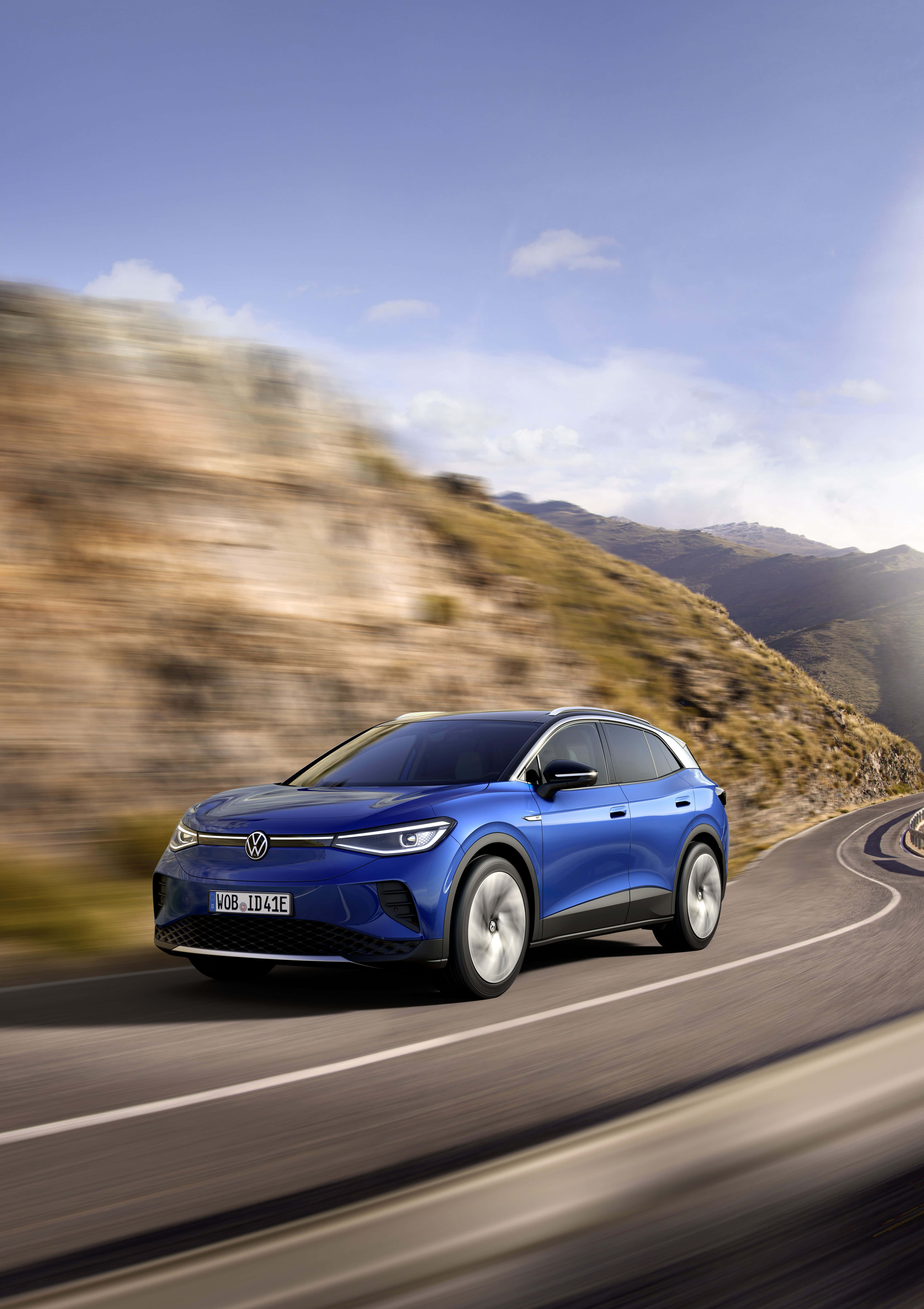 Volkswagen ID 4, vibrant blue, electric SUV, 8K Phone Wallpaper