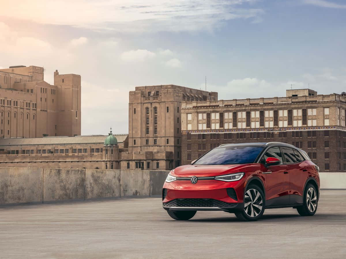 Volkswagen ID.4, vibrant red, rooftop, SD Desktop Wallpaper